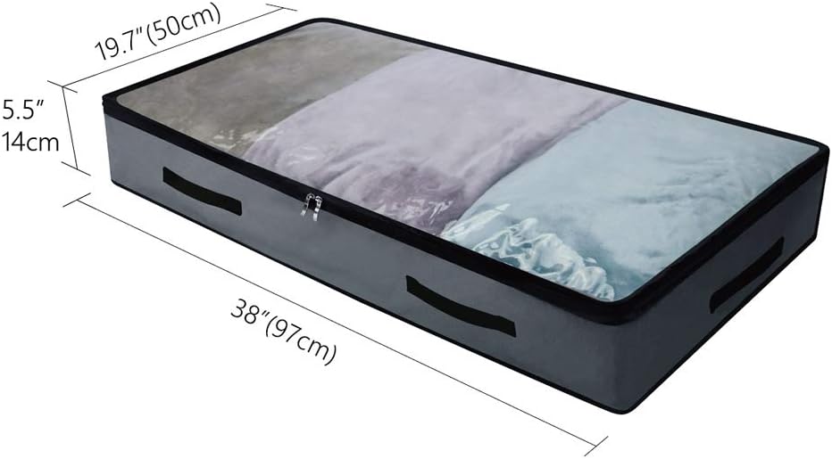 2 Pack Soft Underbed Storage Containers with 4 Handles & Transparent Lid for Easy find,Durable Material, Foldable, Dark Gray - Image 2