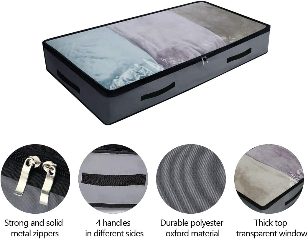 2 Pack Soft Underbed Storage Containers with 4 Handles & Transparent Lid for Easy find,Durable Material, Foldable, Dark Gray - Image 3
