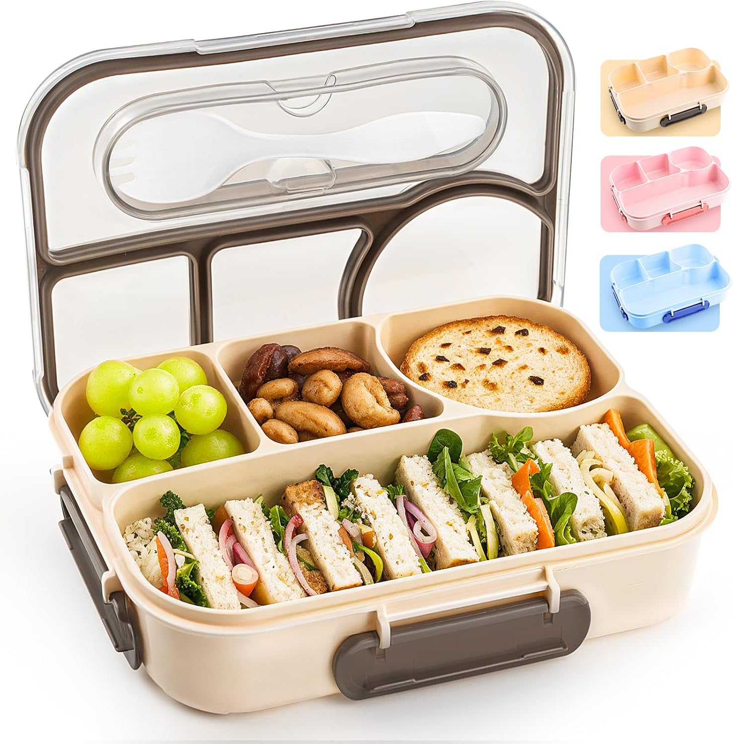 Bento Box Adult Lunch Box with 4-Compartment Leakproof Lunch Containers Microwave and Dishwasher Safe Bento Box with Spoon - Image 1