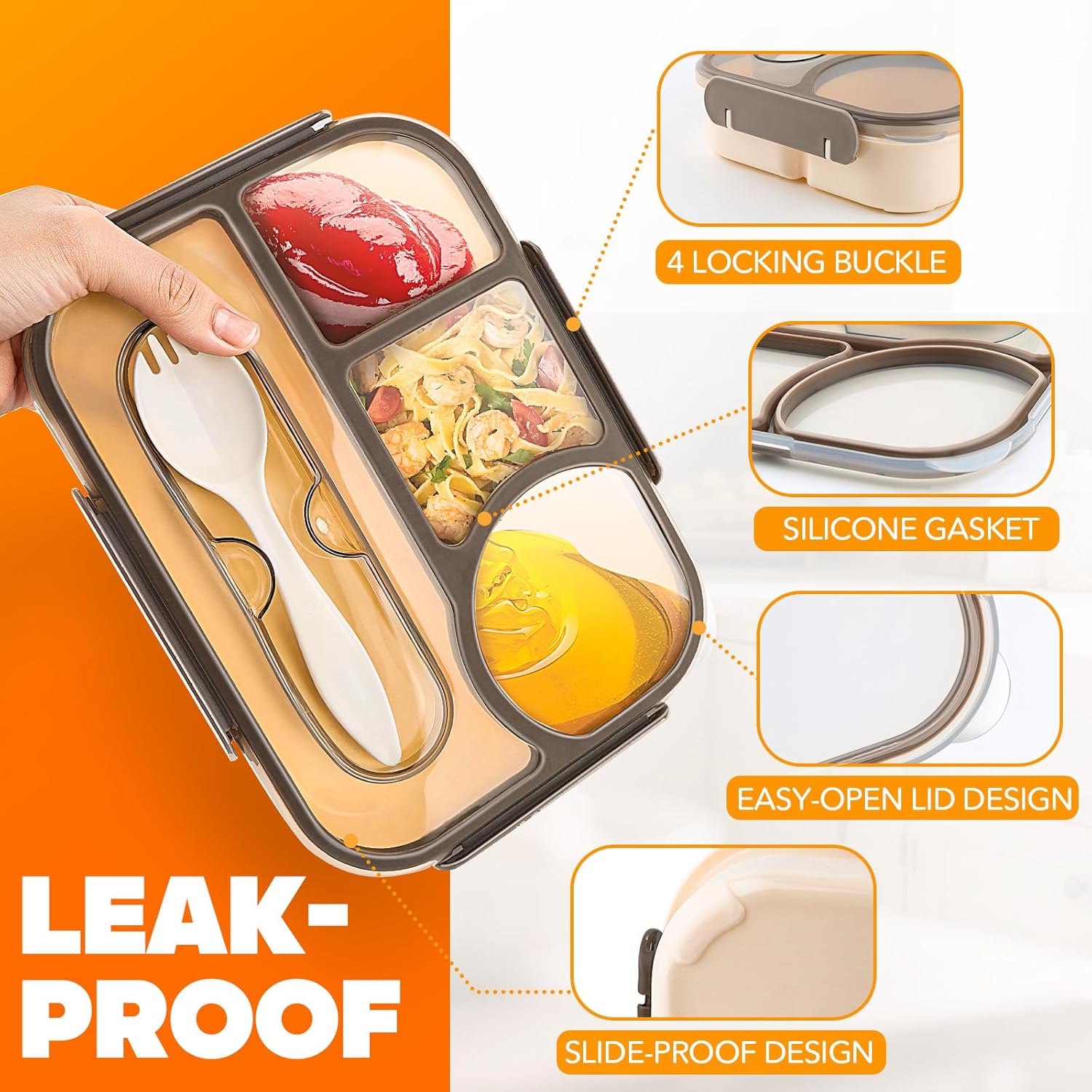Bento Box Adult Lunch Box with 4-Compartment Leakproof Lunch Containers Microwave and Dishwasher Safe Bento Box with Spoon - Image 2