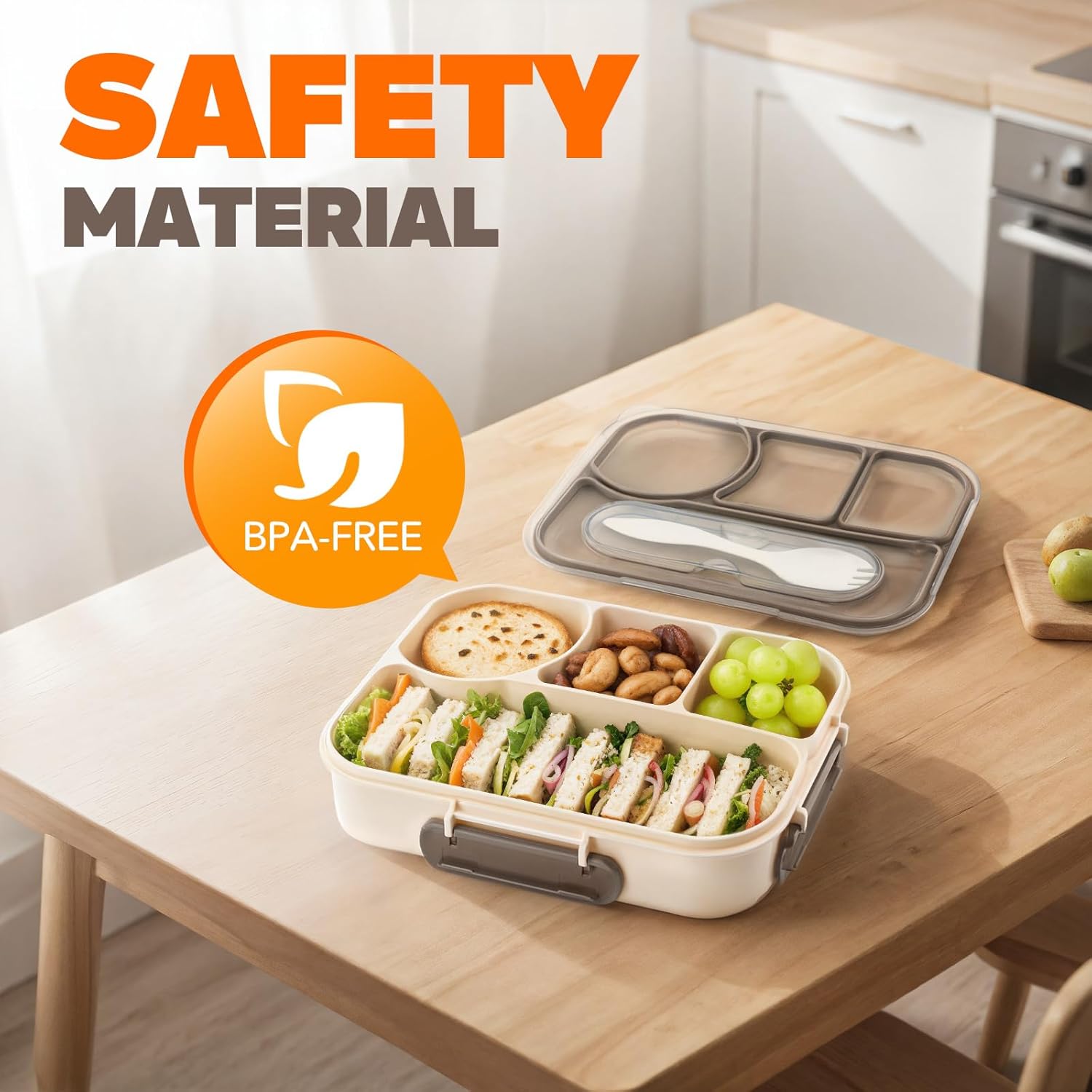 Bento Box Adult Lunch Box with 4-Compartment Leakproof Lunch Containers Microwave and Dishwasher Safe Bento Box with Spoon - Image 5