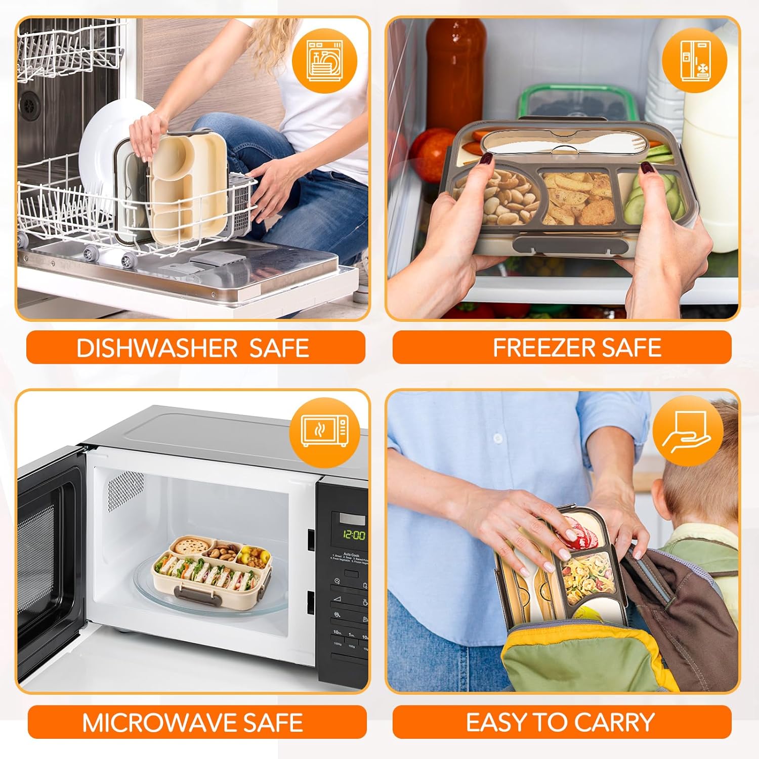 Bento Box Adult Lunch Box with 4-Compartment Leakproof Lunch Containers Microwave and Dishwasher Safe Bento Box with Spoon - Image 6