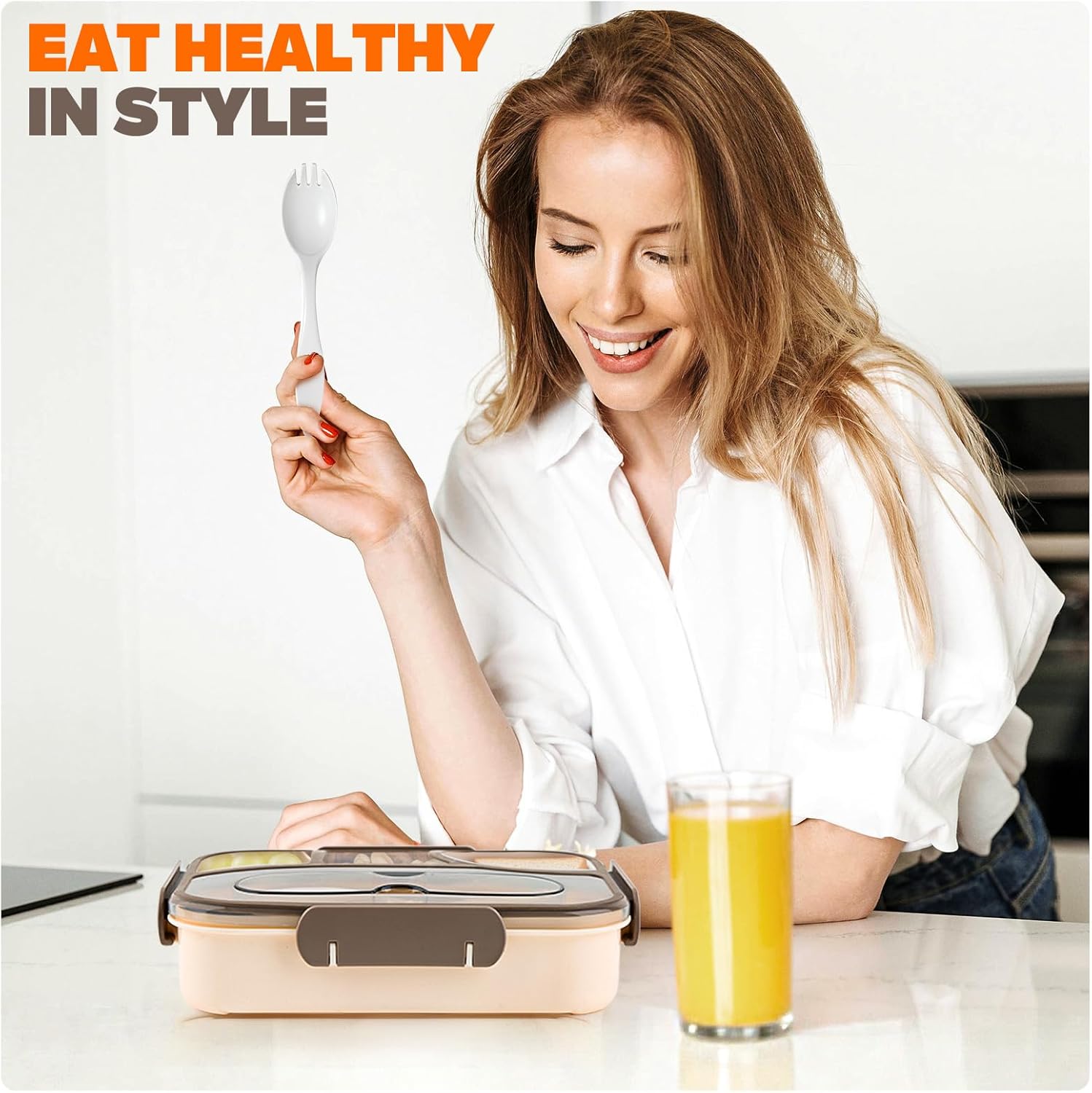 Bento Box Adult Lunch Box with 4-Compartment Leakproof Lunch Containers Microwave and Dishwasher Safe Bento Box with Spoon - Image 7