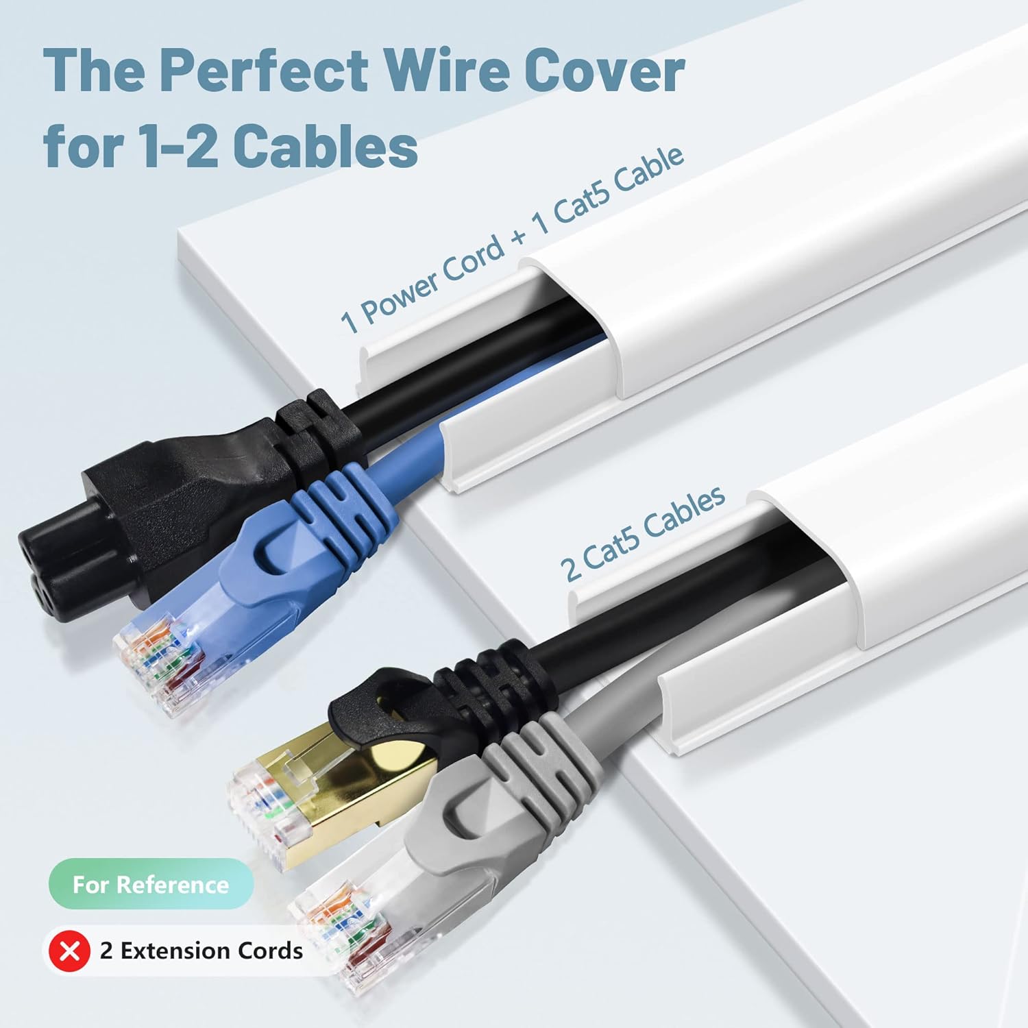 Wire Covers for 2 Cords, Wire Hider On Wall Mounted, White Cord Cover Kit, Cable Cover Paintable, Cable Concealer for Extension Cord, Ethernet Cable, Speaker Wires Hider, W0.7in H0.4in - Image 2