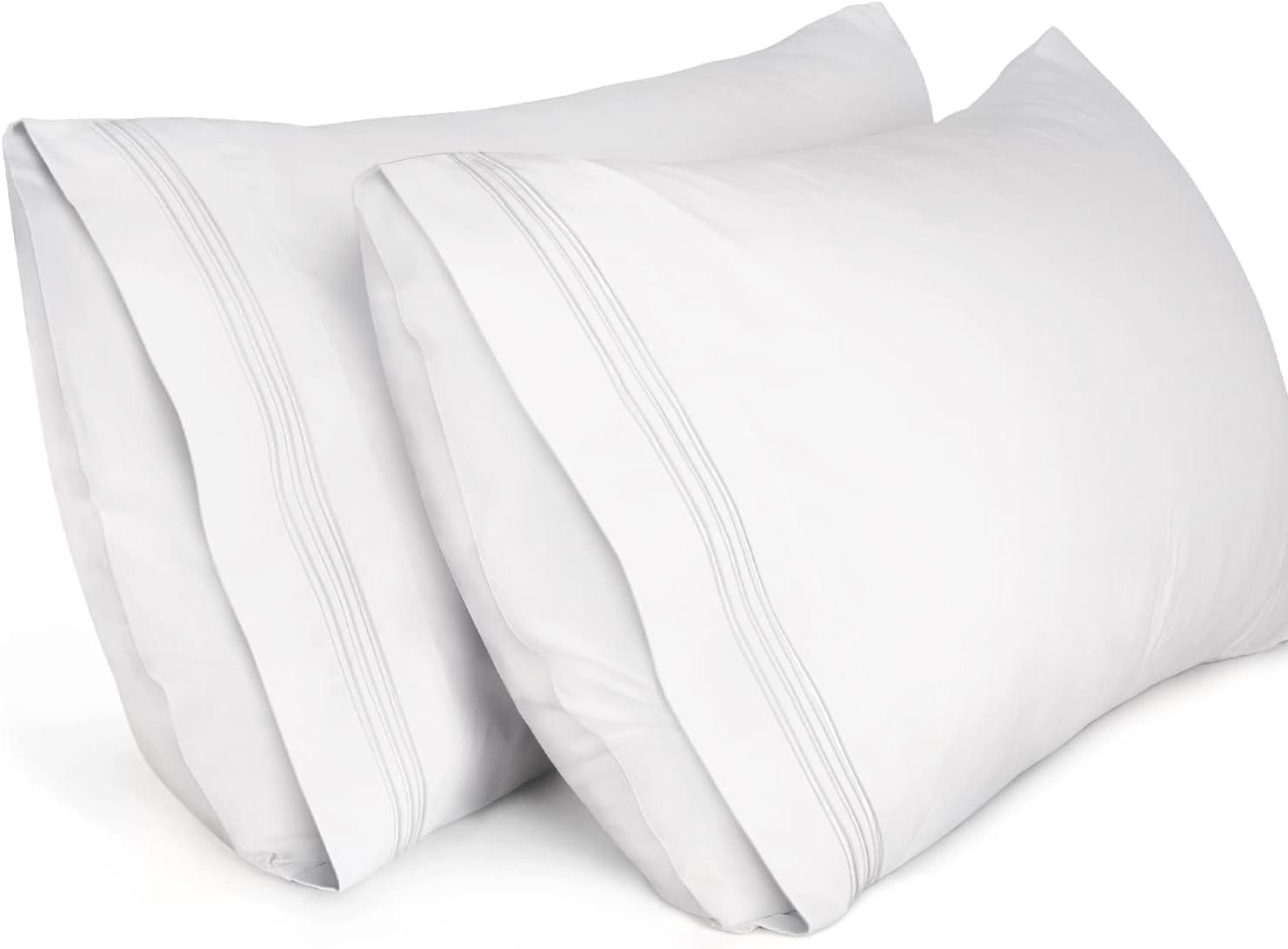 King Pillow Cases 2 Pack,1800 Thread Count Embroidered Soft Brushed Microfiber Pillowcases,White - Image 1