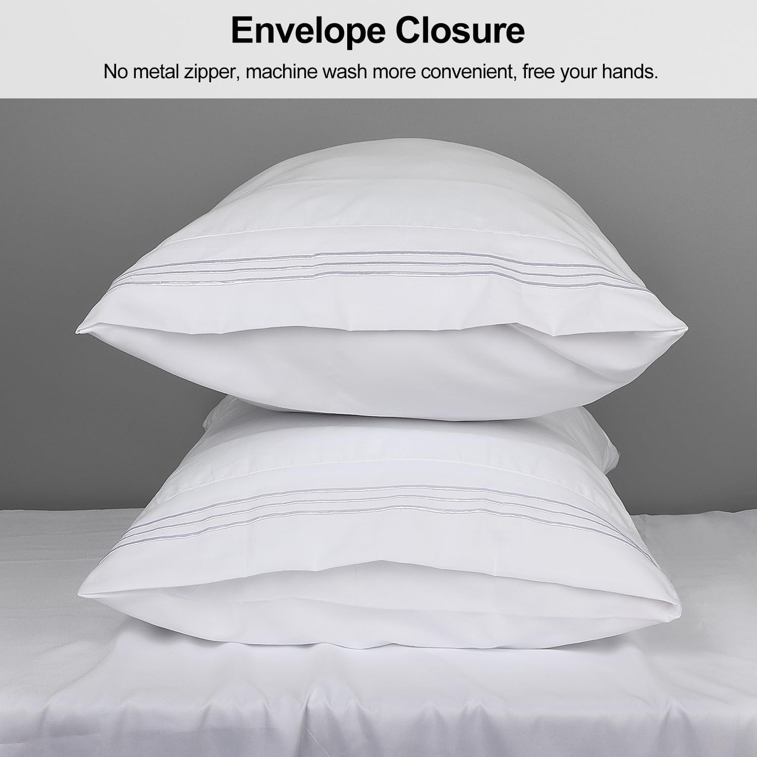 King Pillow Cases 2 Pack,1800 Thread Count Embroidered Soft Brushed Microfiber Pillowcases,White - Image 4