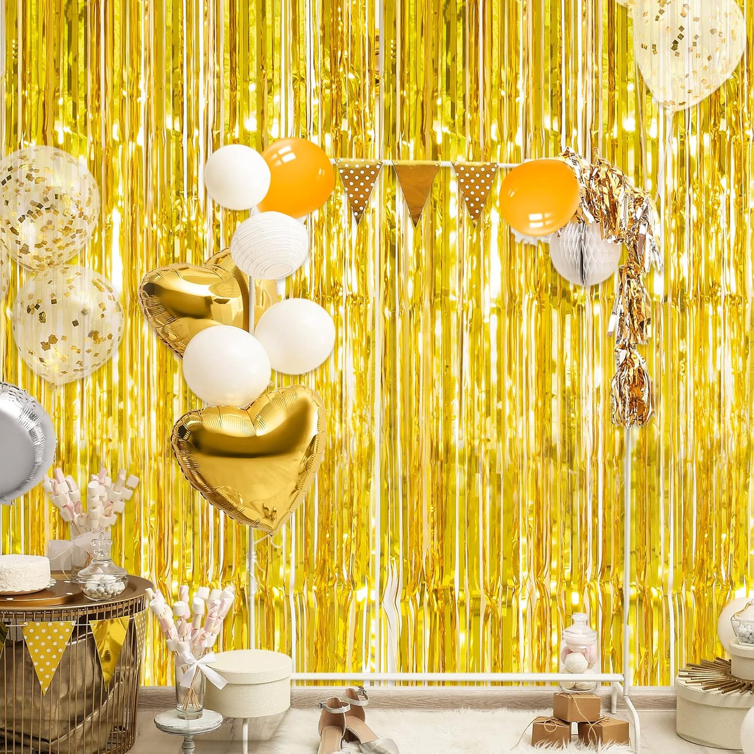 2 Pack Gold Foil Fringe Curtain Metallic Foil Curtain for Wedding Birthday Party Photo Backdrop Wedding Event Decor - Image 6