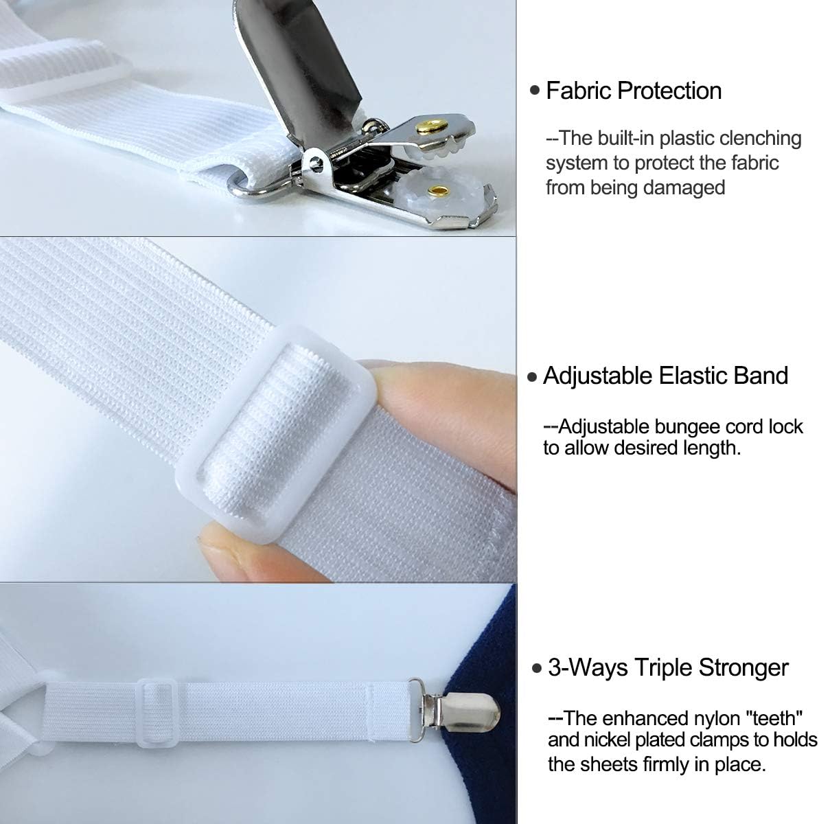 Bed Sheet Holders Straps Fasteners - 4 Pcs Triangle Sheet Fasteners Fitted Flat Sheet Corner Holder Elastic Adjustable Bed Band Sheet Holders Clip Suspenders Grippers White - Image 4