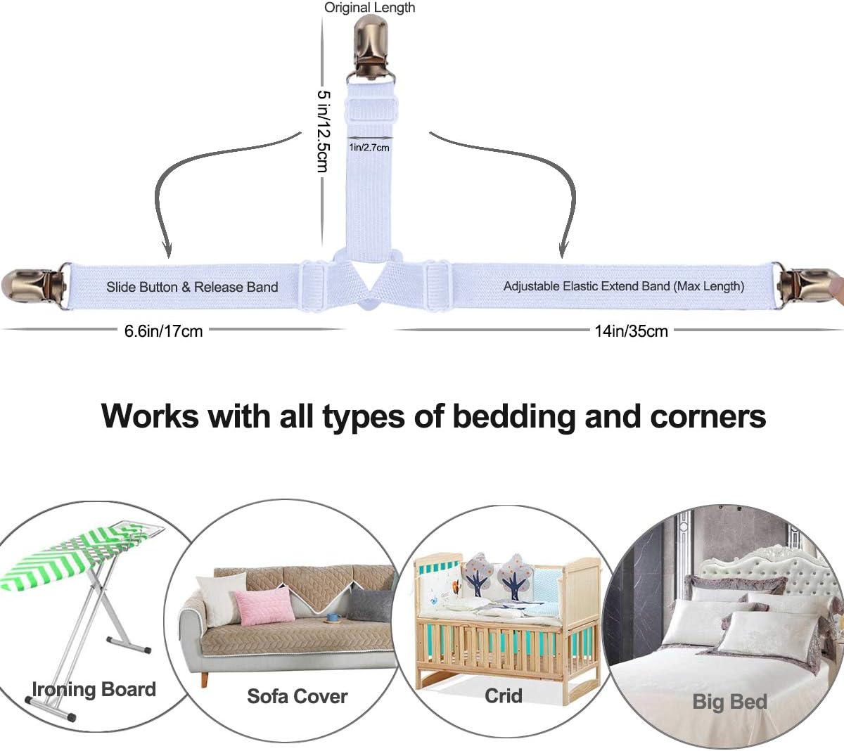 Bed Sheet Holders Straps Fasteners - 4 Pcs Triangle Sheet Fasteners Fitted Flat Sheet Corner Holder Elastic Adjustable Bed Band Sheet Holders Clip Suspenders Grippers White - Image 5
