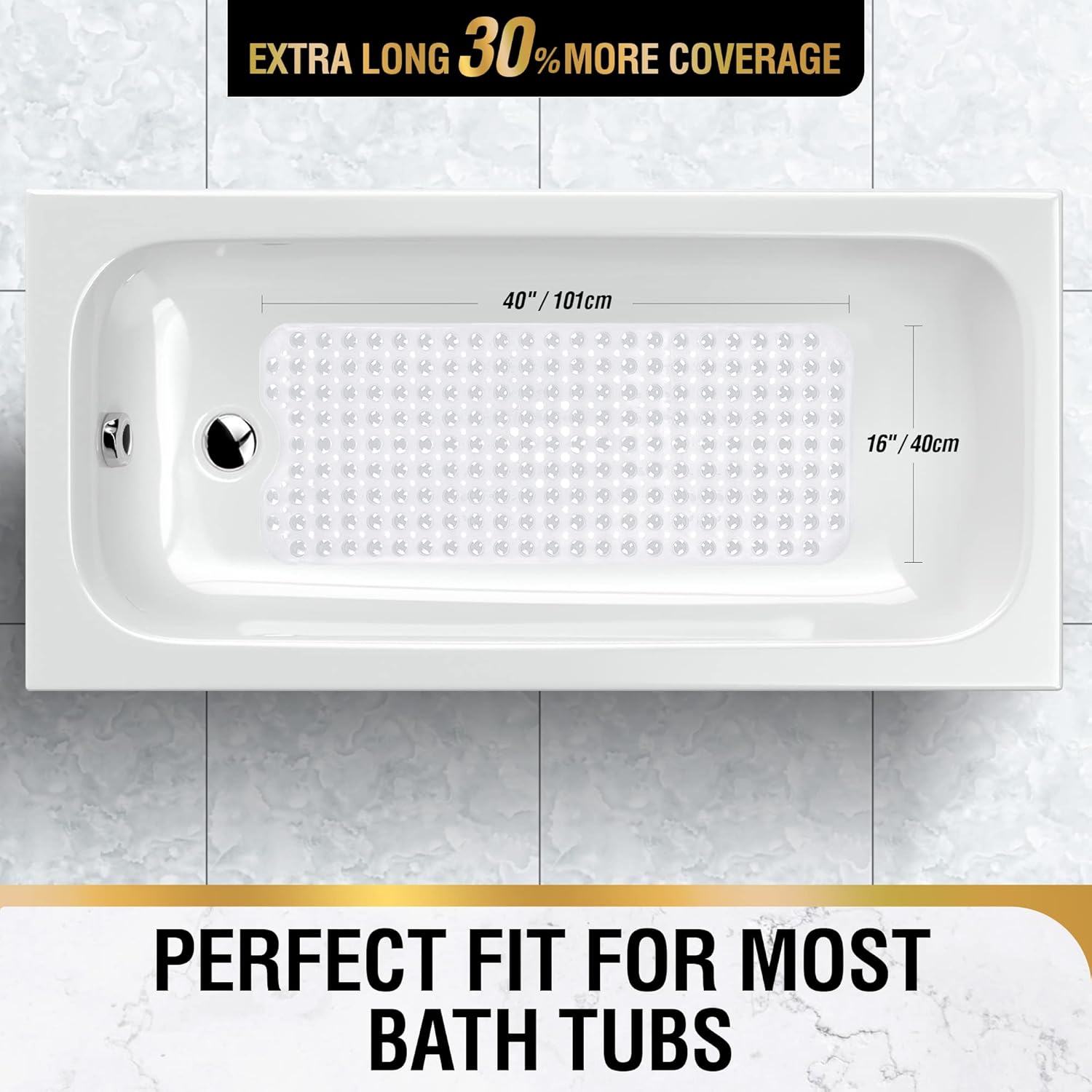 Bath Mat for Tub, Non Slip Bathtub Mat, 101x40cm Extra Long Bath Tub Mat, Machine Washable Bathroom Shower Mat with Suction Cups and Drain Holes, Soft on Feet, Clear - Image 5