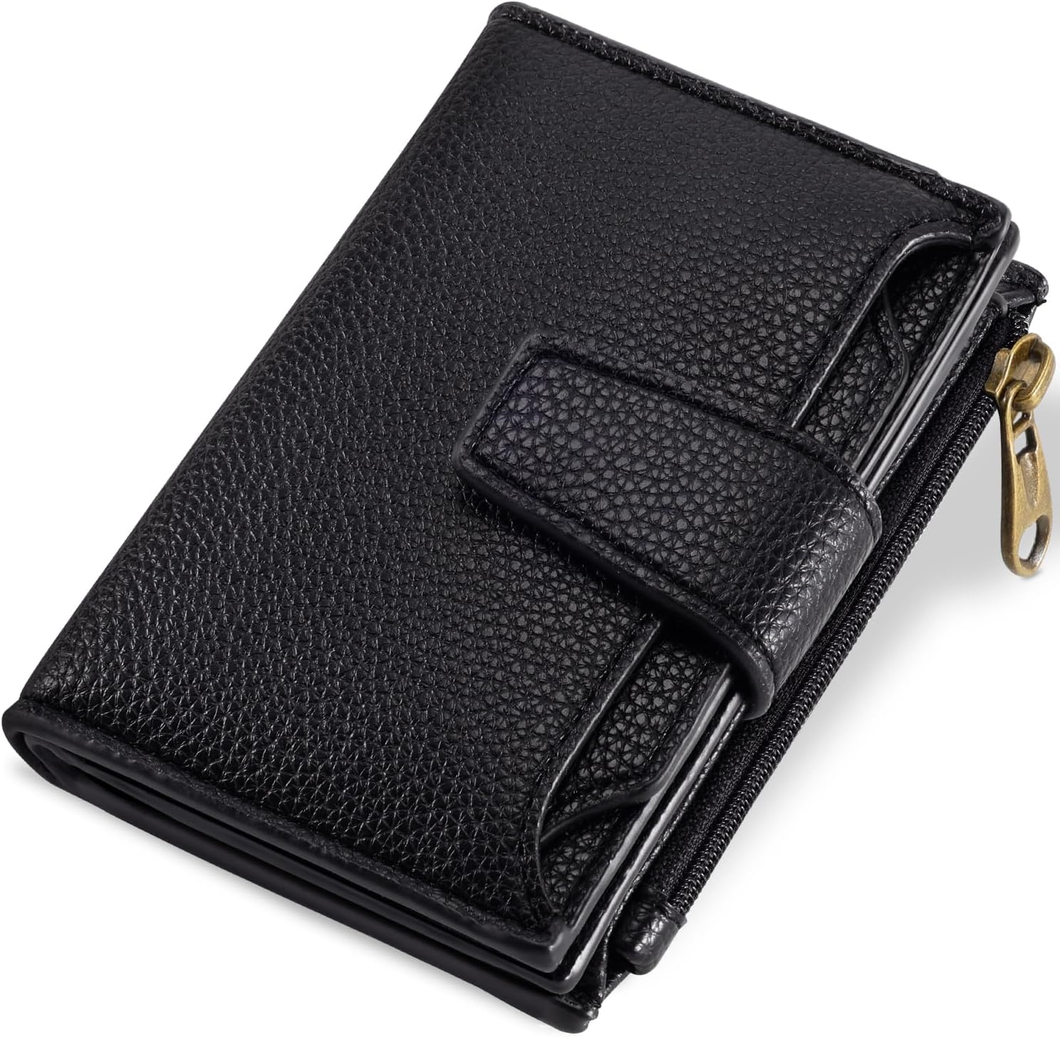 Small Wallet Women RFID Blocking Genuine Leather Bifold Compact Card Holder for Women with Zipper Coin Pocket 4 ID Windows - Image 1