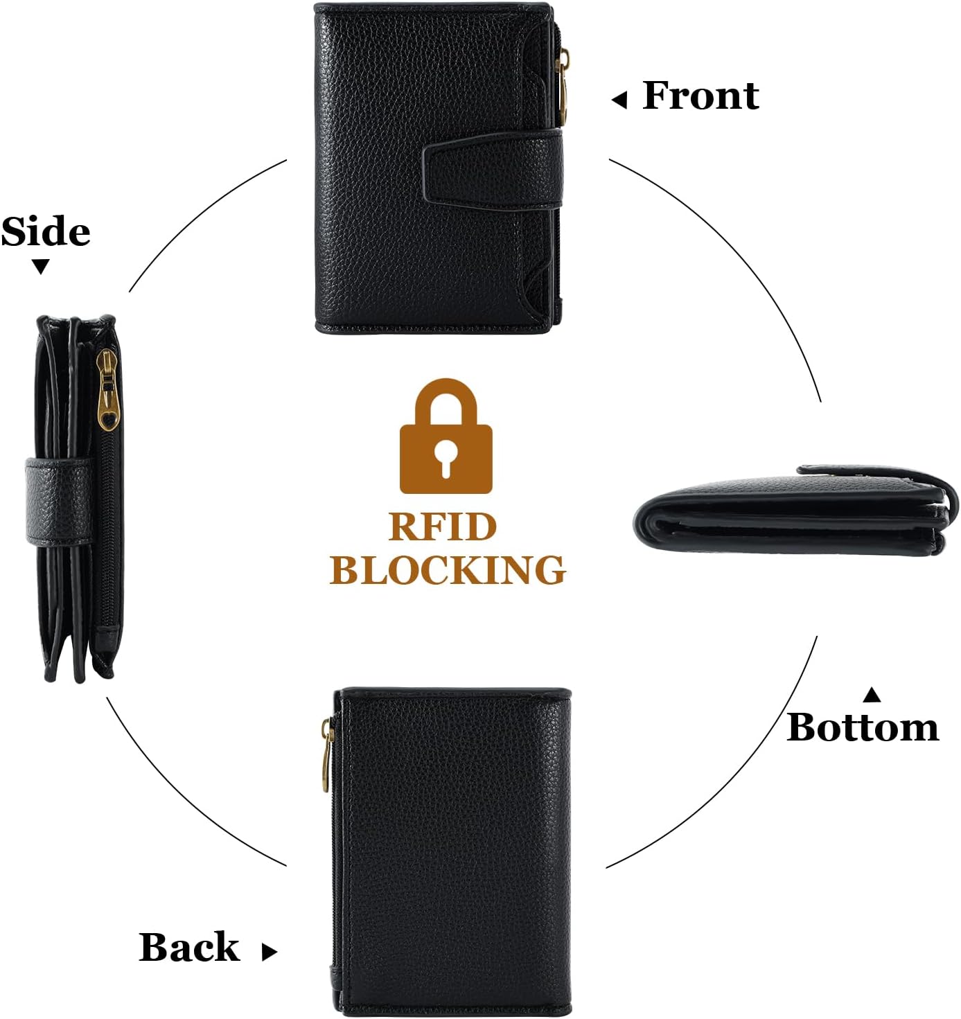 Small Wallet Women RFID Blocking Genuine Leather Bifold Compact Card Holder for Women with Zipper Coin Pocket 4 ID Windows - Image 4