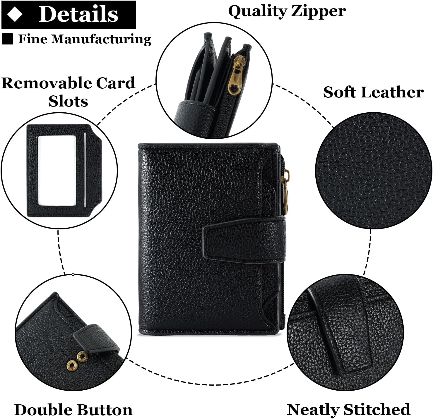 Small Wallet Women RFID Blocking Genuine Leather Bifold Compact Card Holder for Women with Zipper Coin Pocket 4 ID Windows - Image 5