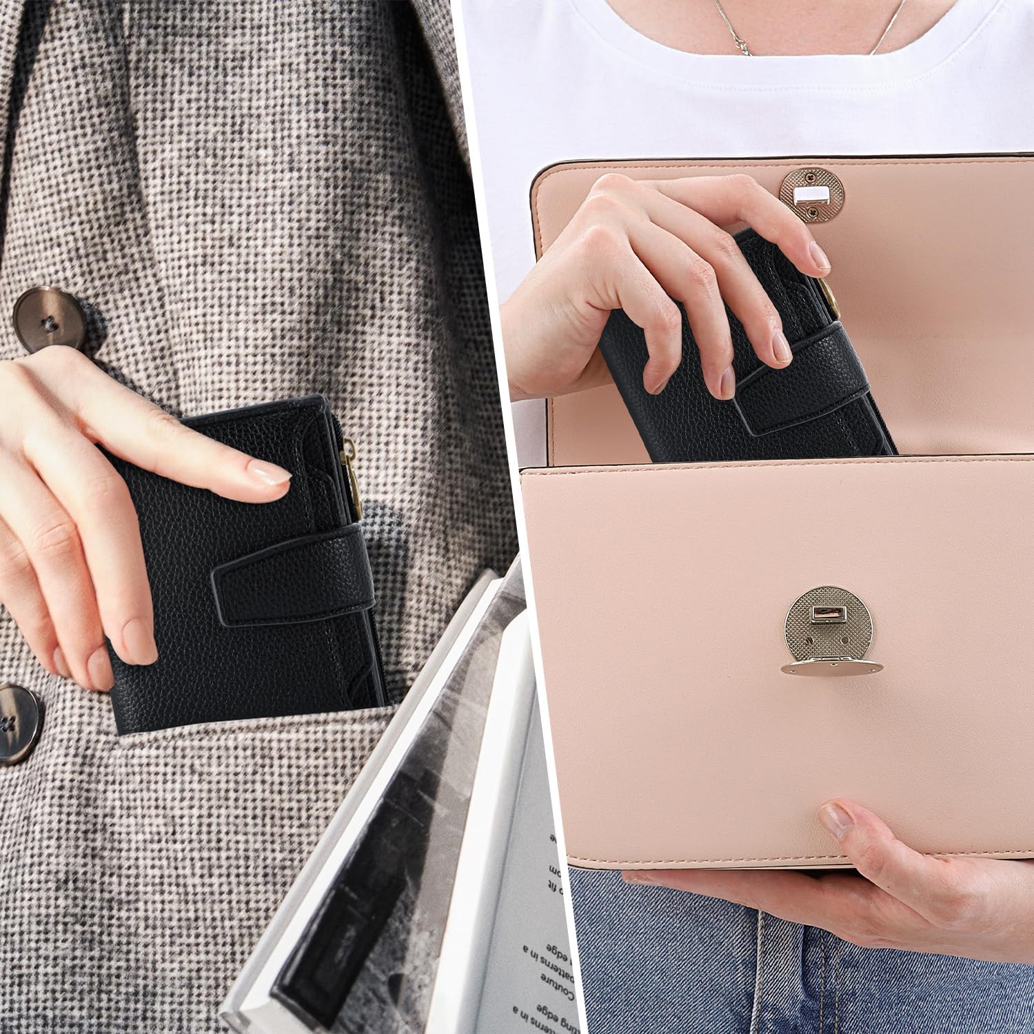 Small Wallet Women RFID Blocking Genuine Leather Bifold Compact Card Holder for Women with Zipper Coin Pocket 4 ID Windows - Image 8