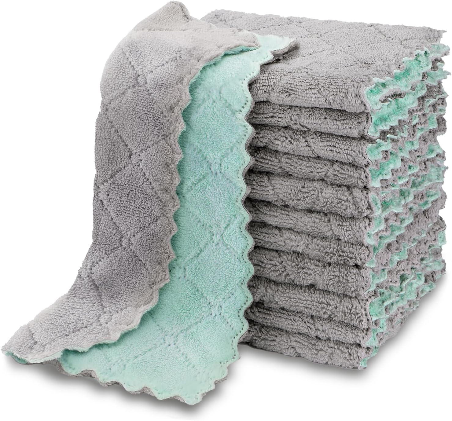 Kitchen Dish Cloth - 12 Pack, Super Absorbent Coral Fleece Dish Cloths, No Odor Reusable Dish Rags, Premium Microfiber Cleaning Cloths, Nonstick Oil Washable Fast Drying 6.3