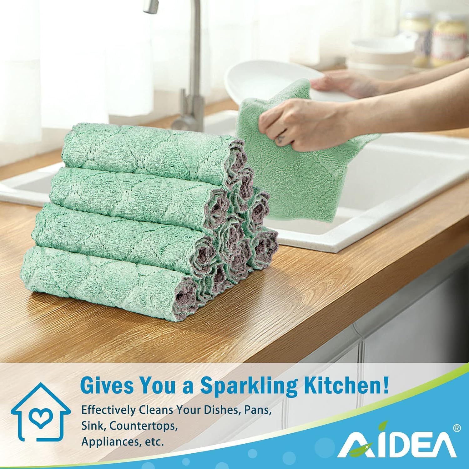 Kitchen Dish Cloth - 12 Pack, Super Absorbent Coral Fleece Dish Cloths, No Odor Reusable Dish Rags, Premium Microfiber Cleaning Cloths, Nonstick Oil Washable Fast Drying 6.3