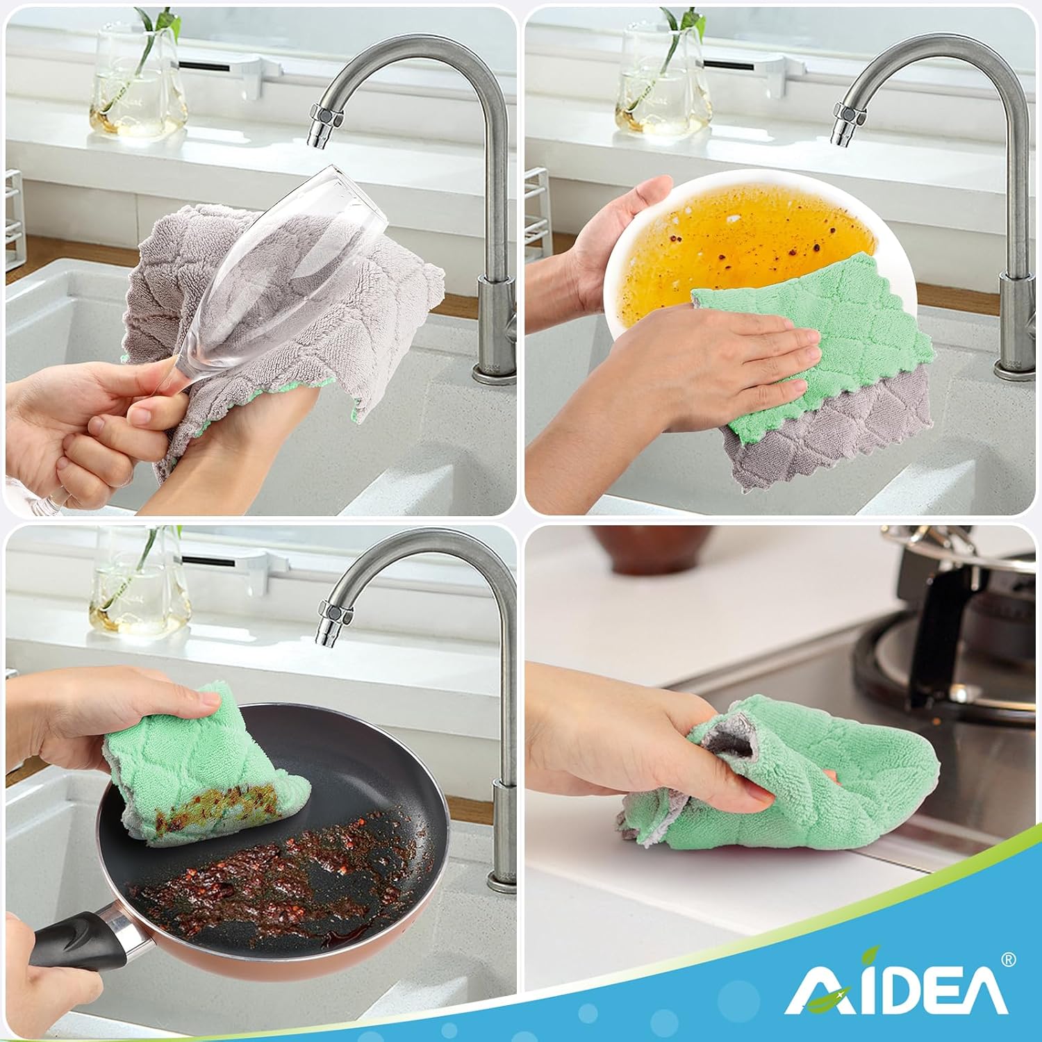 Kitchen Dish Cloth - 12 Pack, Super Absorbent Coral Fleece Dish Cloths, No Odor Reusable Dish Rags, Premium Microfiber Cleaning Cloths, Nonstick Oil Washable Fast Drying 6.3