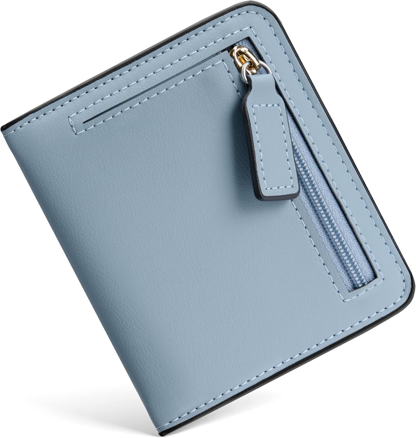 Womens RFID Blocking Small Compact Bifold Luxury Genuine Leather Pocket Wallet Ladies Mini Purse with ID Window (02 ReNapa Blue Classic) - Image 1