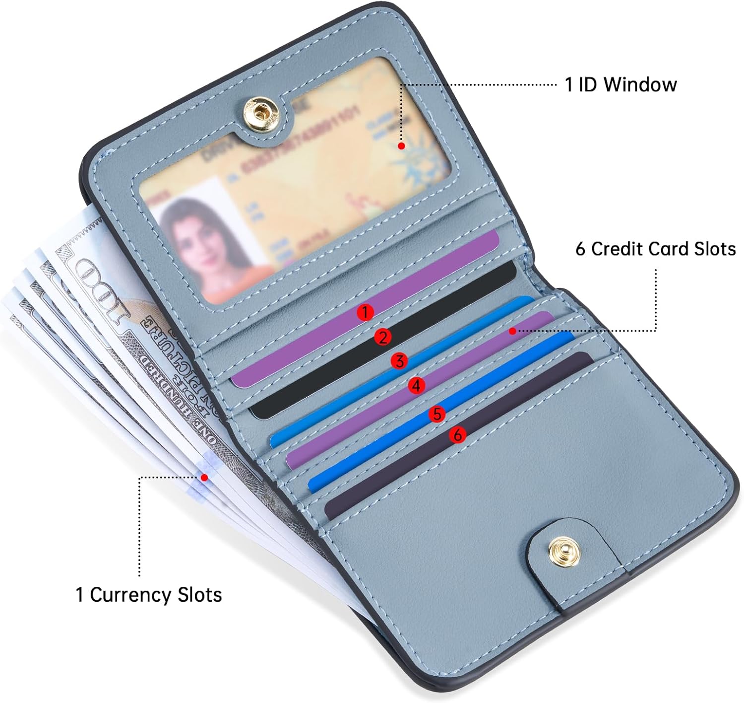 Womens RFID Blocking Small Compact Bifold Luxury Genuine Leather Pocket Wallet Ladies Mini Purse with ID Window (02 ReNapa Blue Classic) - Image 3
