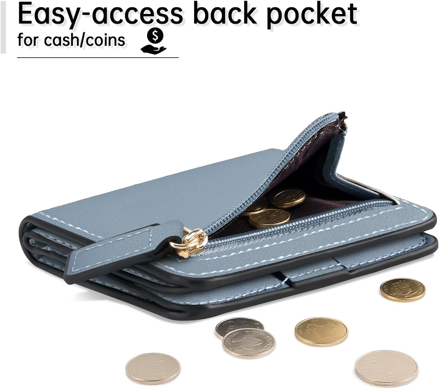 Womens RFID Blocking Small Compact Bifold Luxury Genuine Leather Pocket Wallet Ladies Mini Purse with ID Window (02 ReNapa Blue Classic) - Image 4