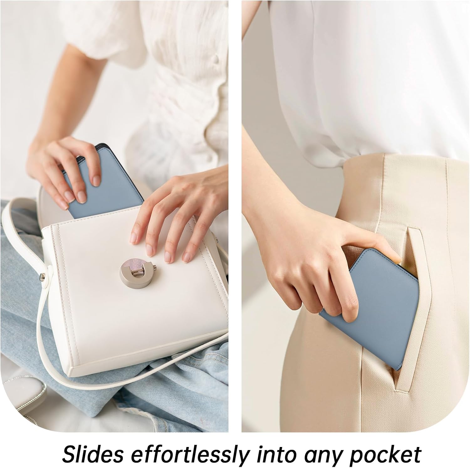 Womens RFID Blocking Small Compact Bifold Luxury Genuine Leather Pocket Wallet Ladies Mini Purse with ID Window (02 ReNapa Blue Classic) - Image 7