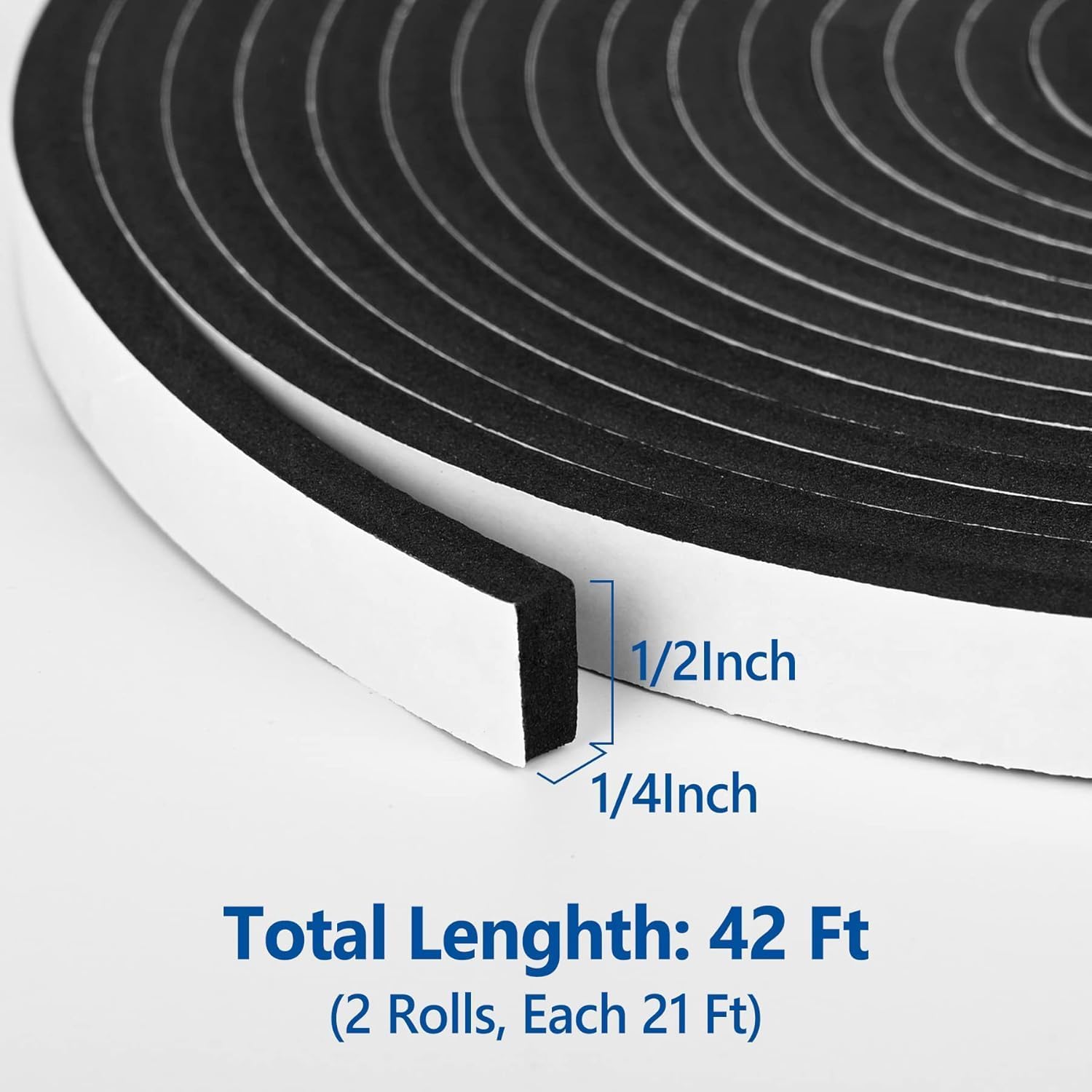 Self Adhesive Foam Tape Weatherstrip 1/2In x 1/4In x 42Ft High Density Foam Insulation Strips Seal Weather Stripping with Strong Adhesive for Door and Window Sound Isolation Soundproofing - Image 2