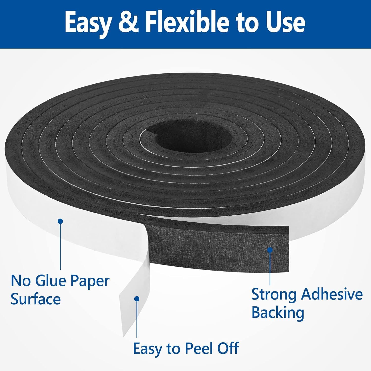 Self Adhesive Foam Tape Weatherstrip 1/2In x 1/4In x 42Ft High Density Foam Insulation Strips Seal Weather Stripping with Strong Adhesive for Door and Window Sound Isolation Soundproofing - Image 3