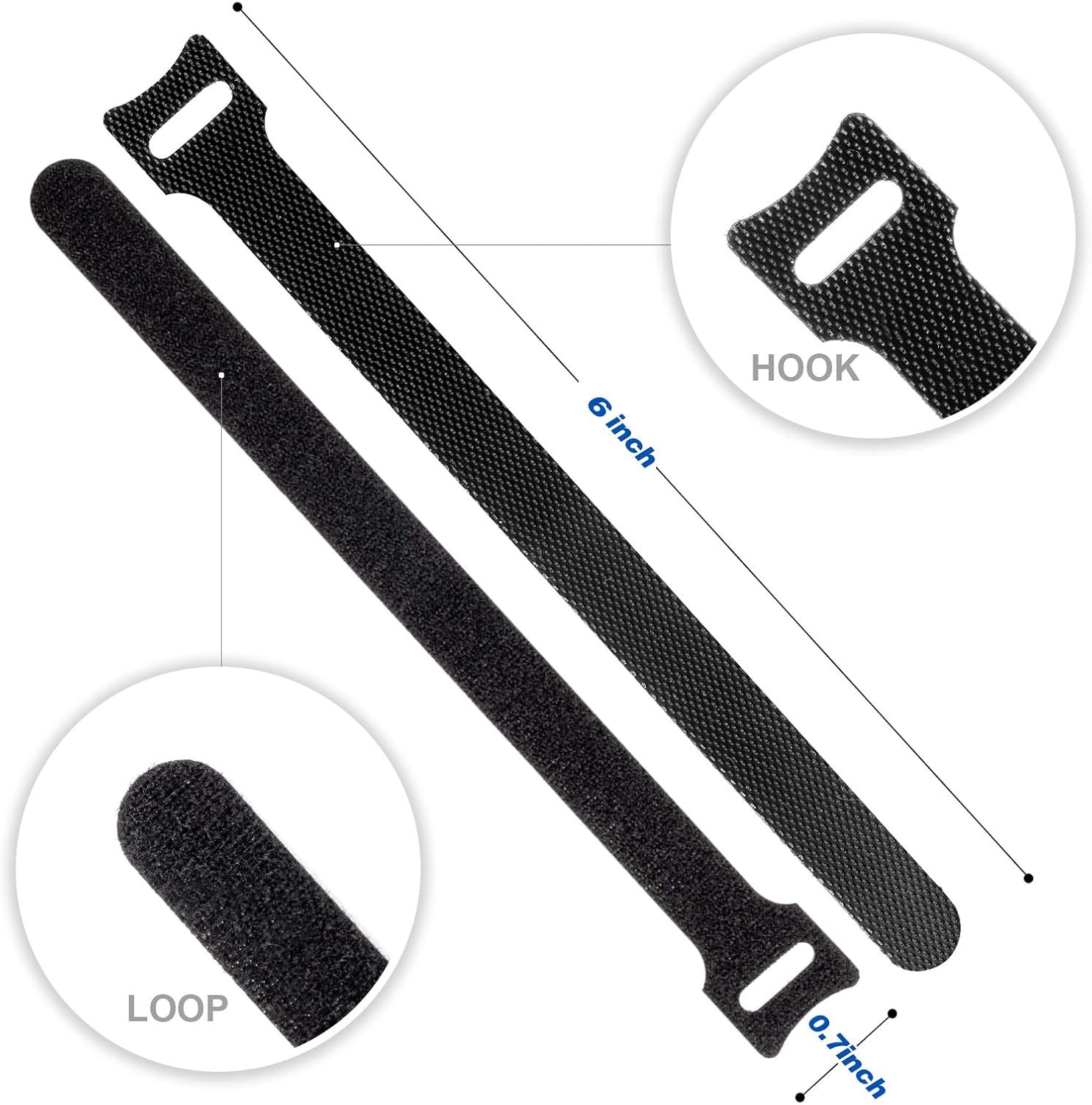 80PCS Reusable Cable Ties, Black Adjustable 6-Inch Cord Organizer Ties, Multi-Purpose Hook Loop Cable Management Wire Ties for Organizing Home, Office, Data Centers - Image 3