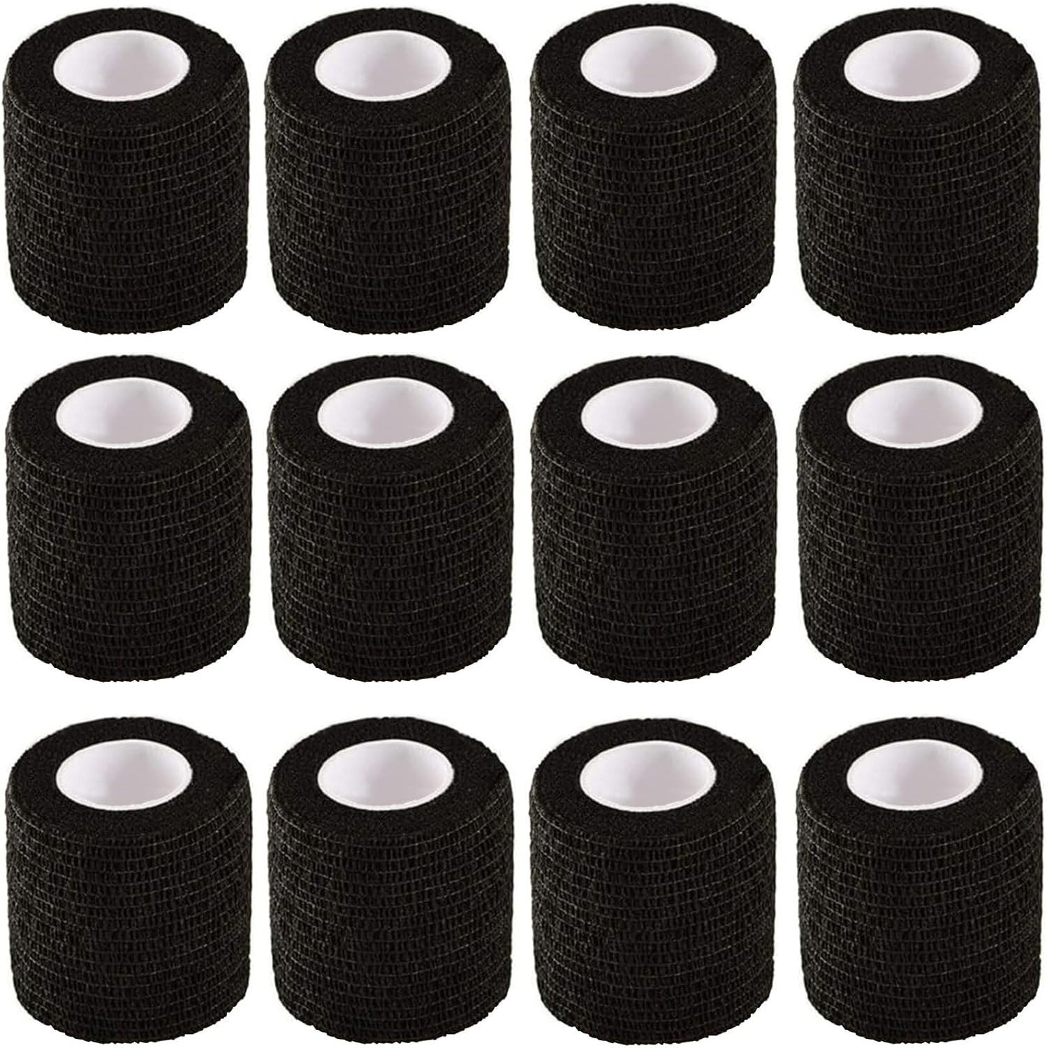 Self Adhesive Bandage Wrap,12 Pack 2 Inch x 5 Yards Elastic Vet Wrap for Sports Supply Ankle Sprains Protection,Breathable Cohesive Bandage Tape (Black) - Image 1