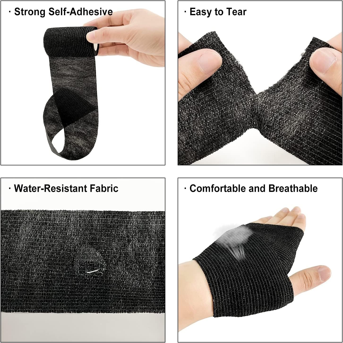 Self Adhesive Bandage Wrap,12 Pack 2 Inch x 5 Yards Elastic Vet Wrap for Sports Supply Ankle Sprains Protection,Breathable Cohesive Bandage Tape (Black) - Image 2
