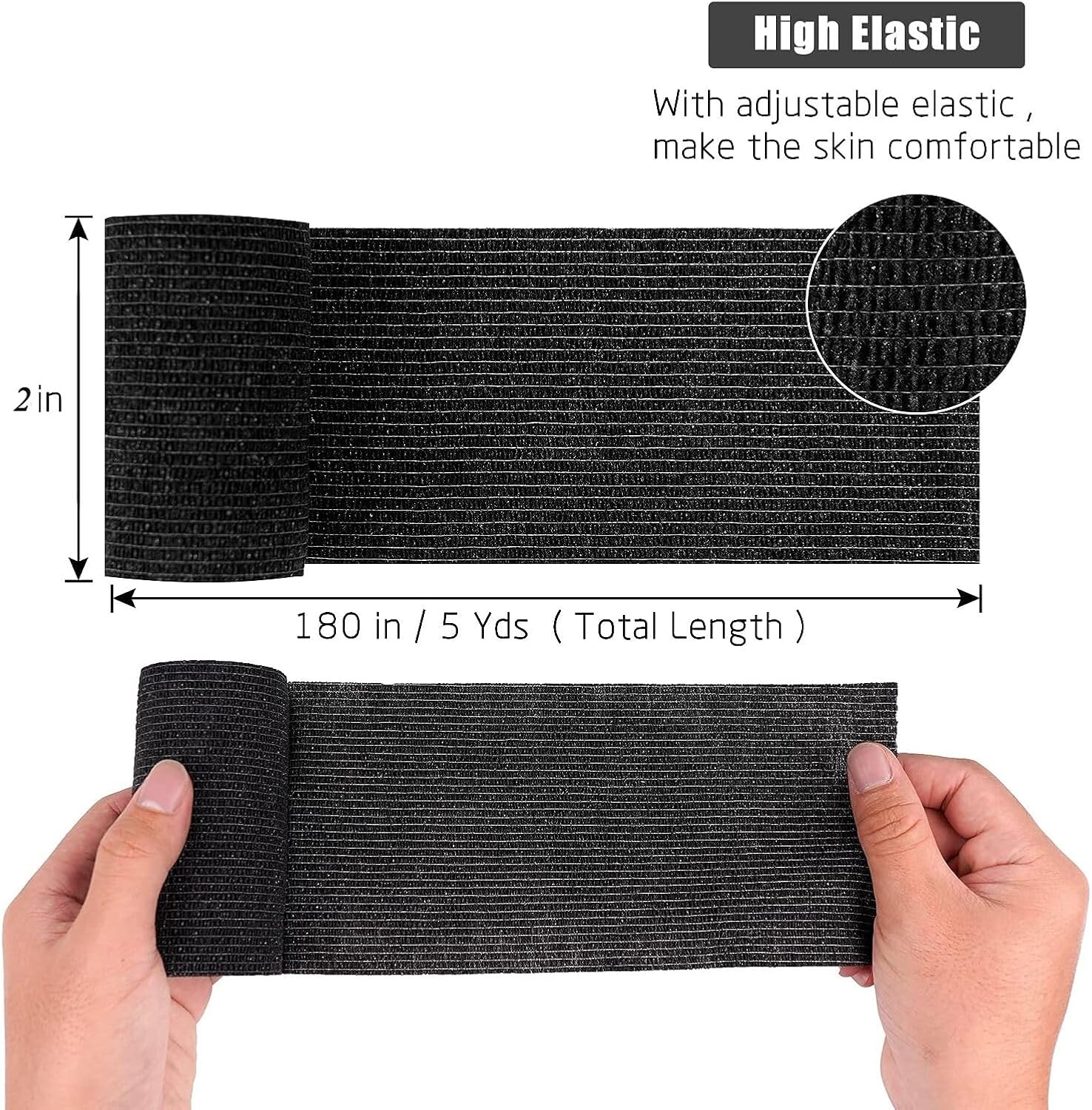Self Adhesive Bandage Wrap,12 Pack 2 Inch x 5 Yards Elastic Vet Wrap for Sports Supply Ankle Sprains Protection,Breathable Cohesive Bandage Tape (Black) - Image 5
