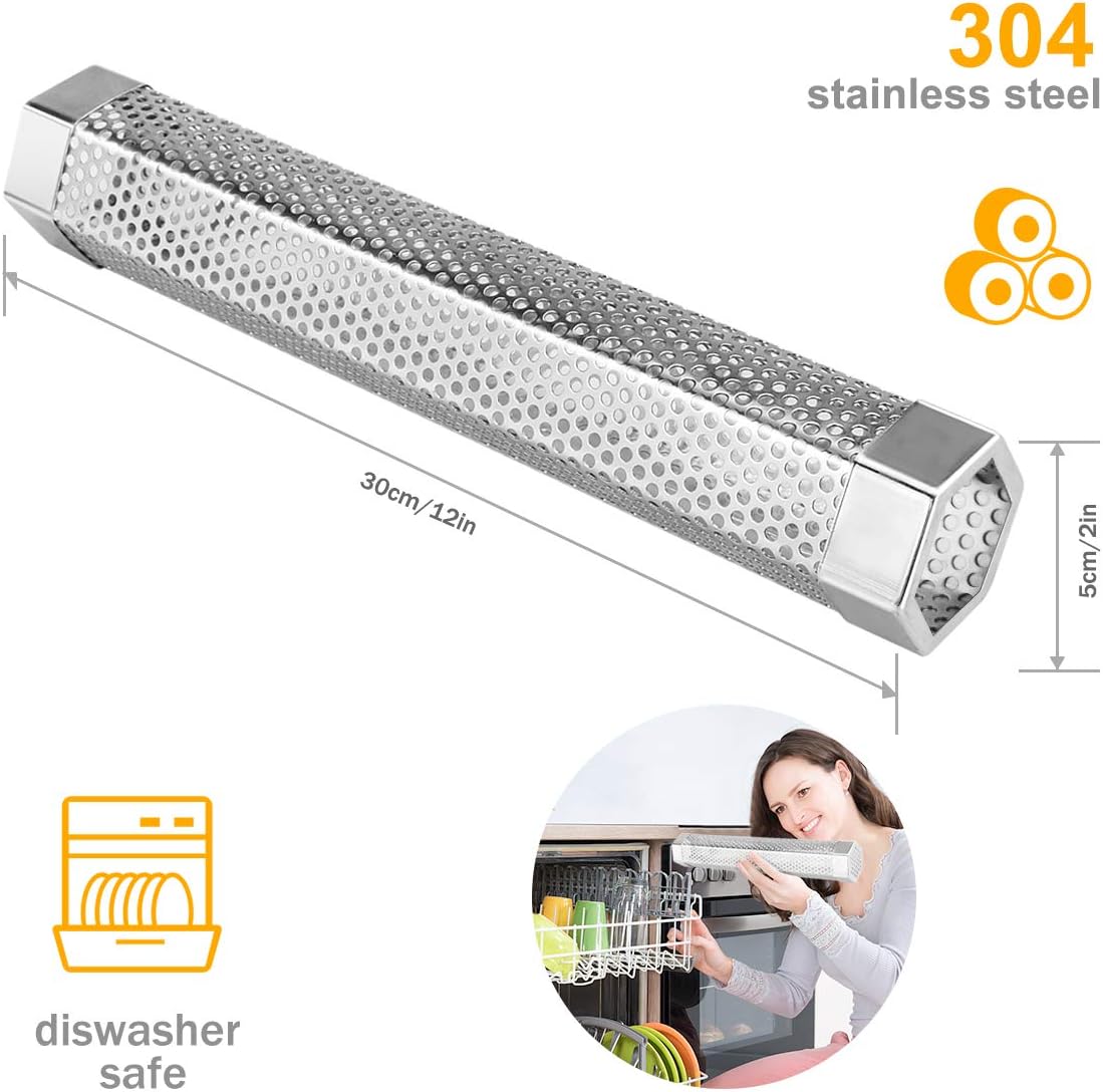 Pellet Smoker Tube, 2 Pack 12'' Stainless Steel BBQ Wood Pellet Tube Smoker, for Cold/Hot Smoking - Image 5