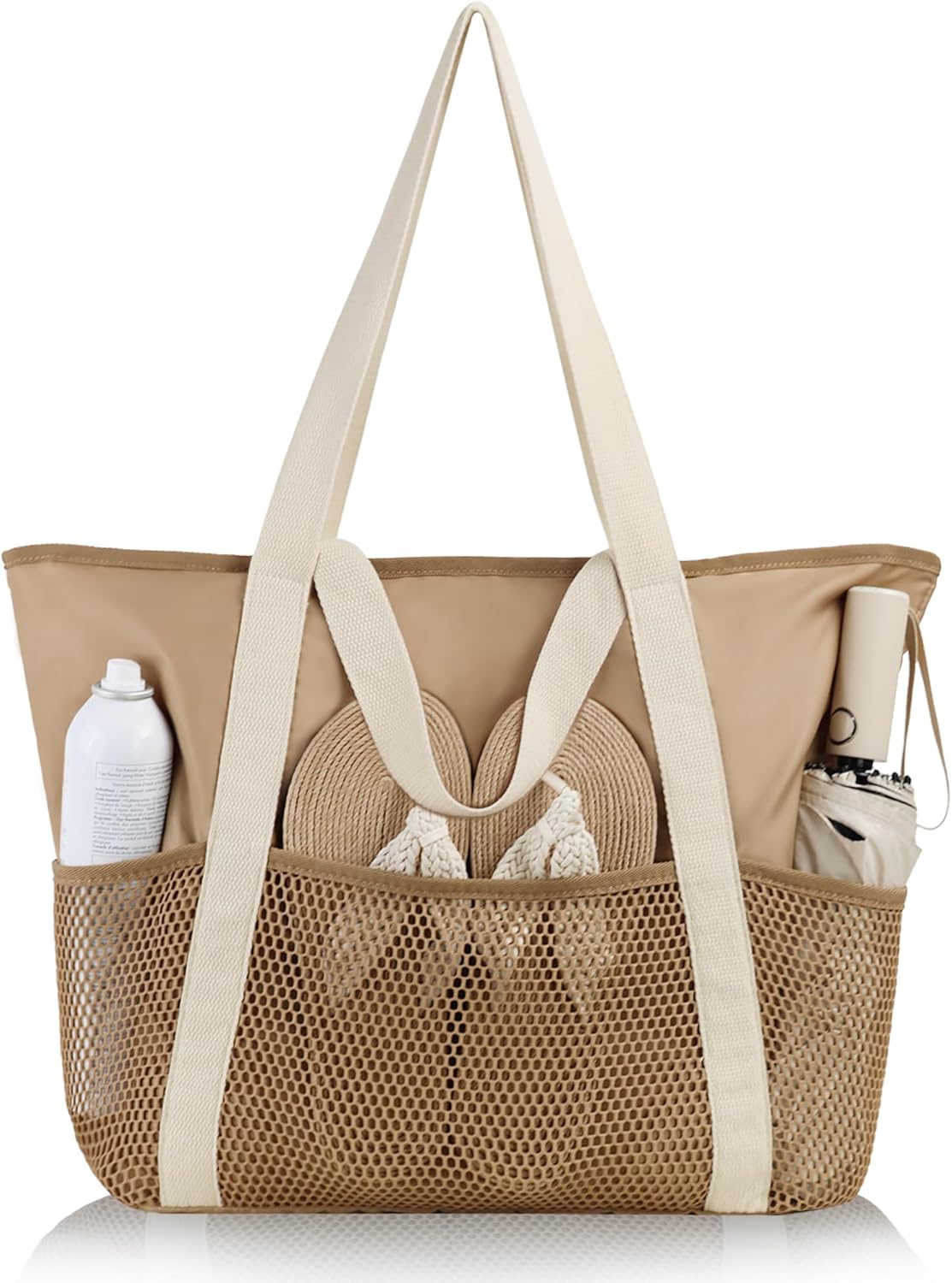 Beach Bag Large Waterproof Sandproof Tote for Women with Zipper and Mesh Pockets - Image 1