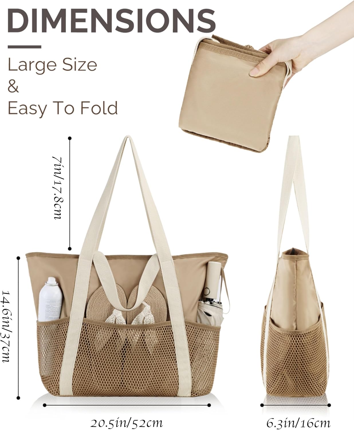 Beach Bag Large Waterproof Sandproof Tote for Women with Zipper and Mesh Pockets - Image 5
