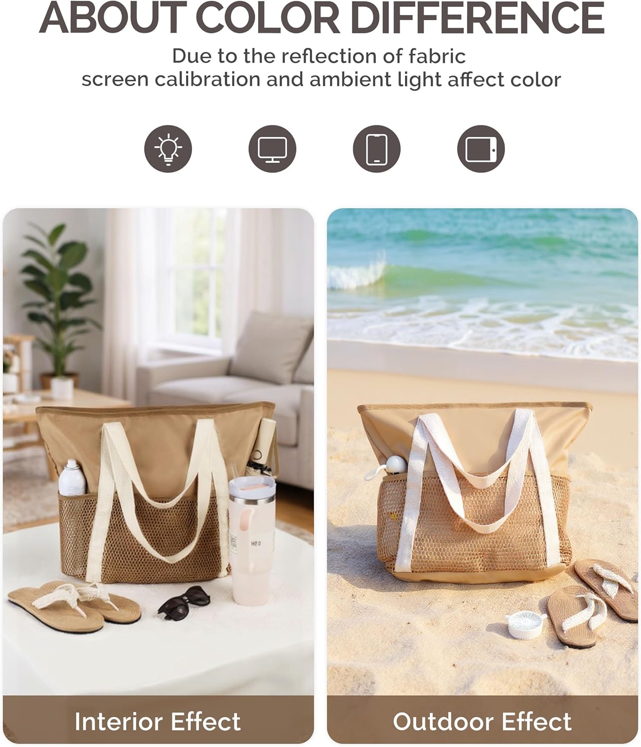 Beach Bag Large Waterproof Sandproof Tote for Women with Zipper and Mesh Pockets - Image 8