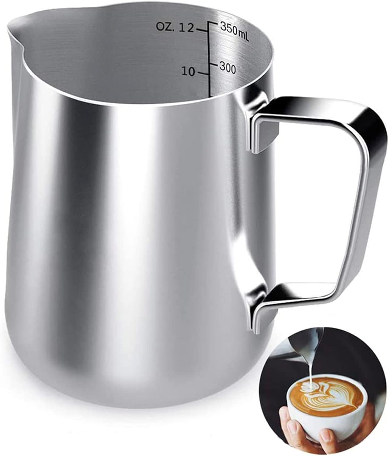 Milk Frothing Pitcher, 12oz Milk Frother Cup Espresso Cup Stainless Steel - Image 1