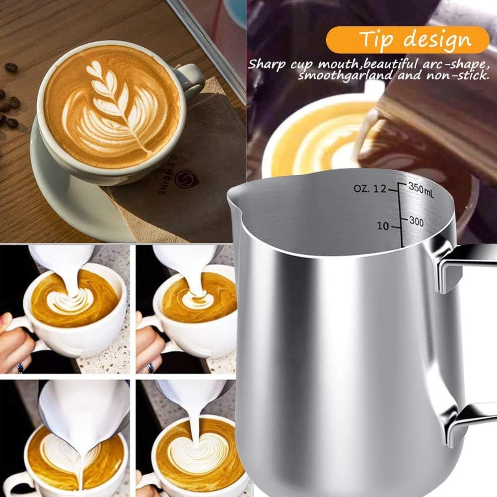 Milk Frothing Pitcher, 12oz Milk Frother Cup Espresso Cup Stainless Steel - Image 3
