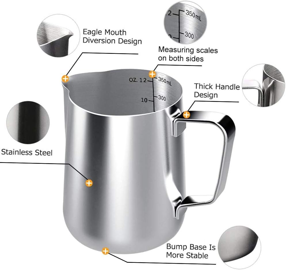 Milk Frothing Pitcher, 12oz Milk Frother Cup Espresso Cup Stainless Steel - Image 6