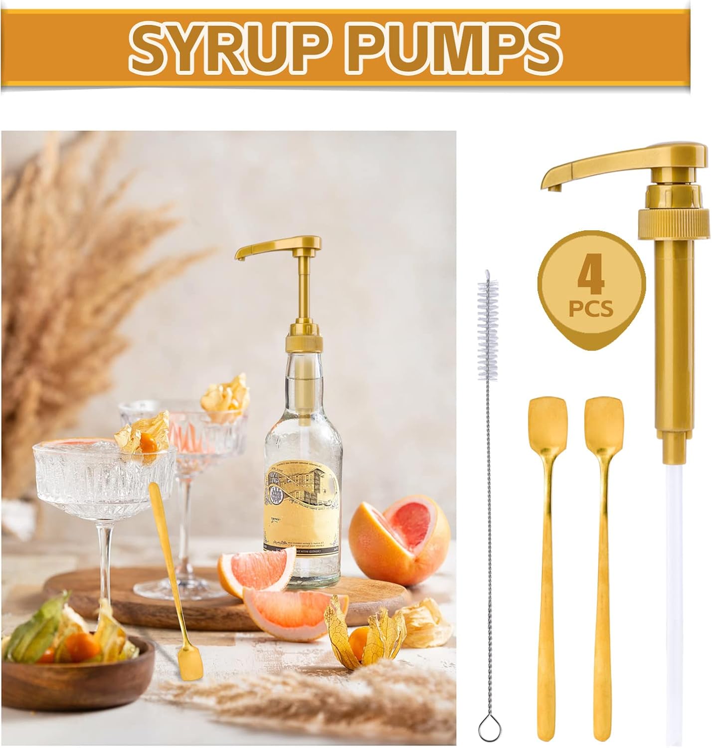 4PCS Syrup Pump for 25.4 Oz/750ml Flavorings Bottles, Coffee Syrup Pump Dispenser, Compatible with Torani, Matteo's, DaVinci, Jordans Skinny Syrups Bottles, Syrup Dispenser for Coffee Bar Accessories - Image 6