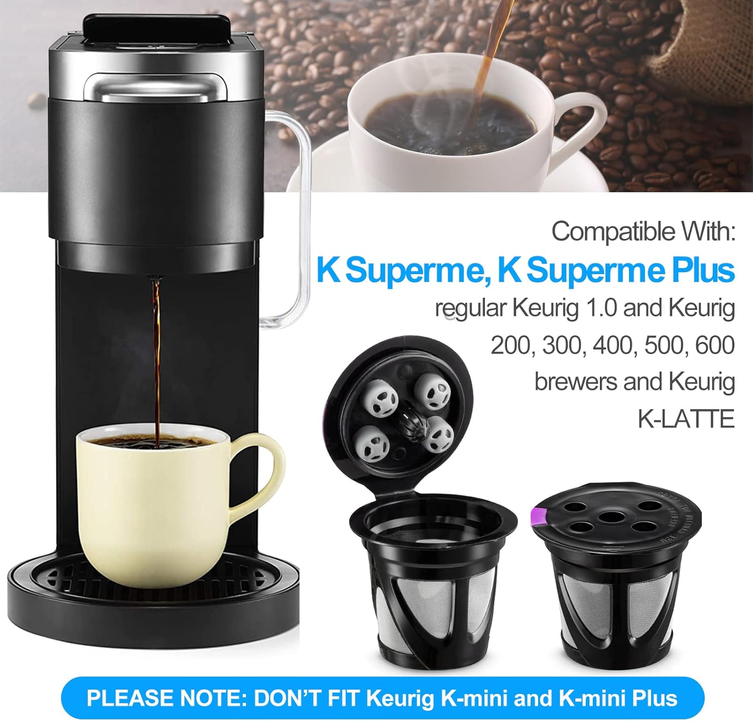 Reusable K Cups Compatible for Keurig Supreme and K-Supreme Plus, Refillable Kcup for Keurig Supreme Coffee Maker - MultiStream Coffee Pods Filter (4 Pack) - Image 6