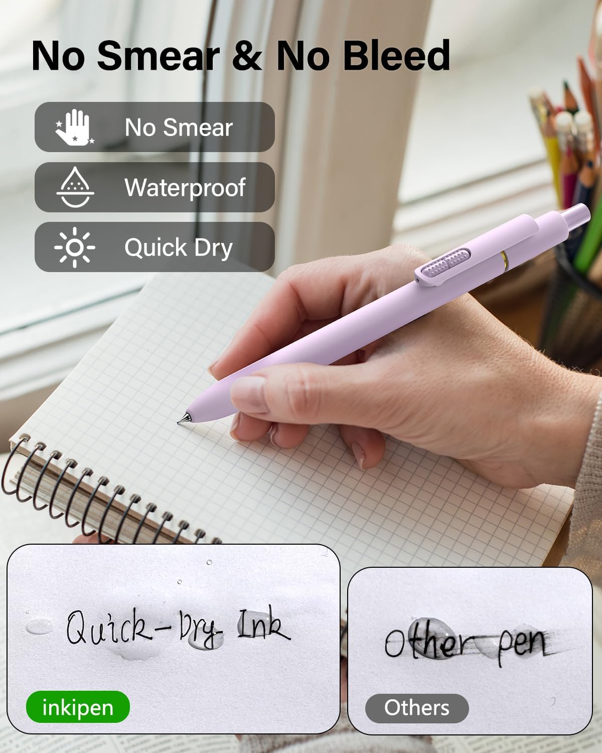 8-Pack Gel Pens, 0.5mm Black Ink Pens Fine Point Smudge-Proof & Fast-Drying, Smooth Ink Retractable Pen for Left Handed School Office Supplies - Image 3