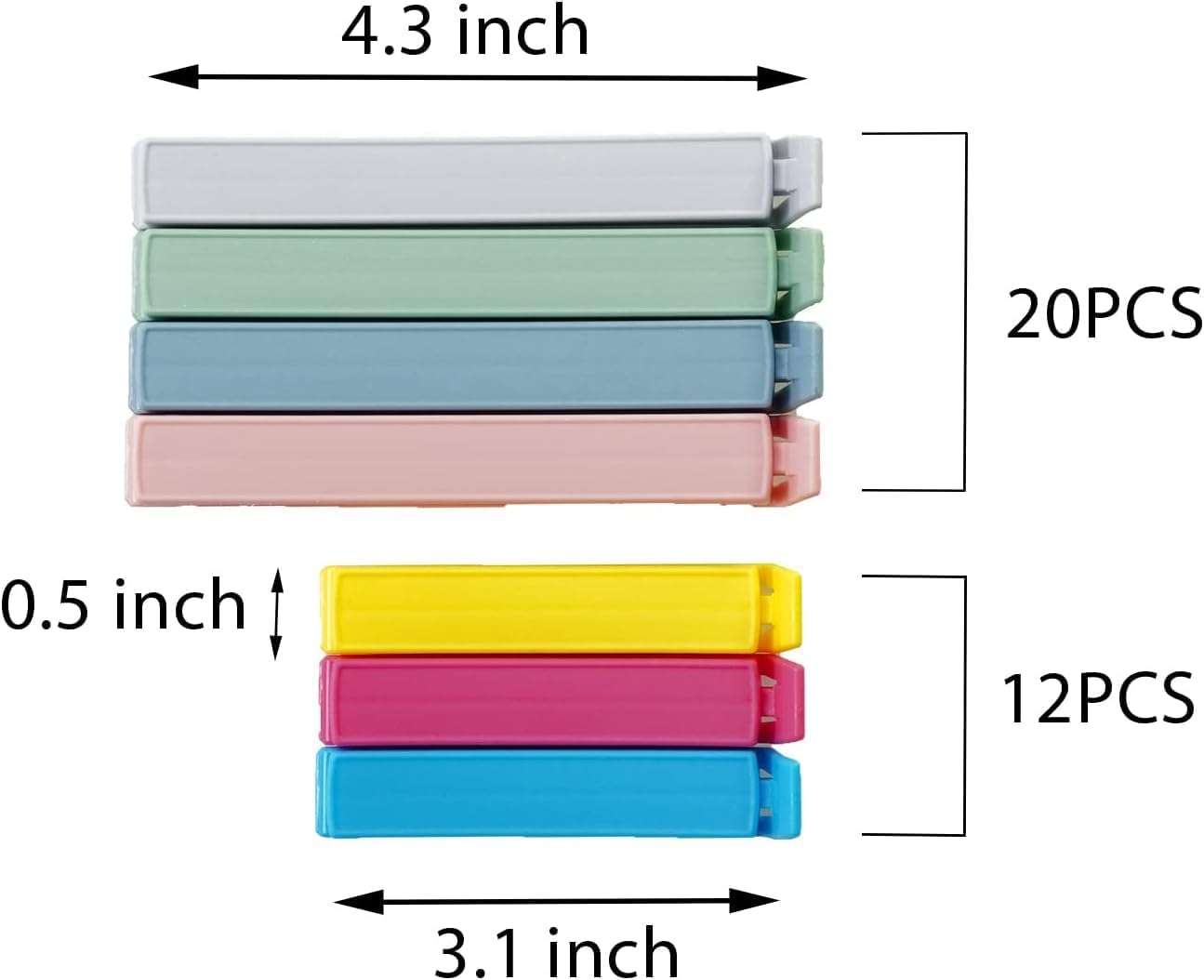 32 PCS Plastic Chip Clips for Food Packages, Curved Design Sealing Bag Clips for Food, Kitchen and Home, 2 Sizes(4.3inch x 20, 3.1inch x 12) - Image 2