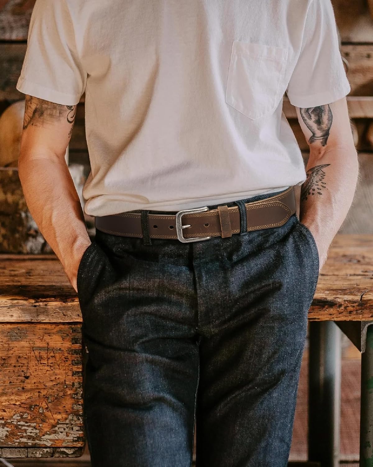 Mens Belts Leather - 35mm Genuine Leather Belts for Men - Ideal Match for Casual Jeans - Image 3