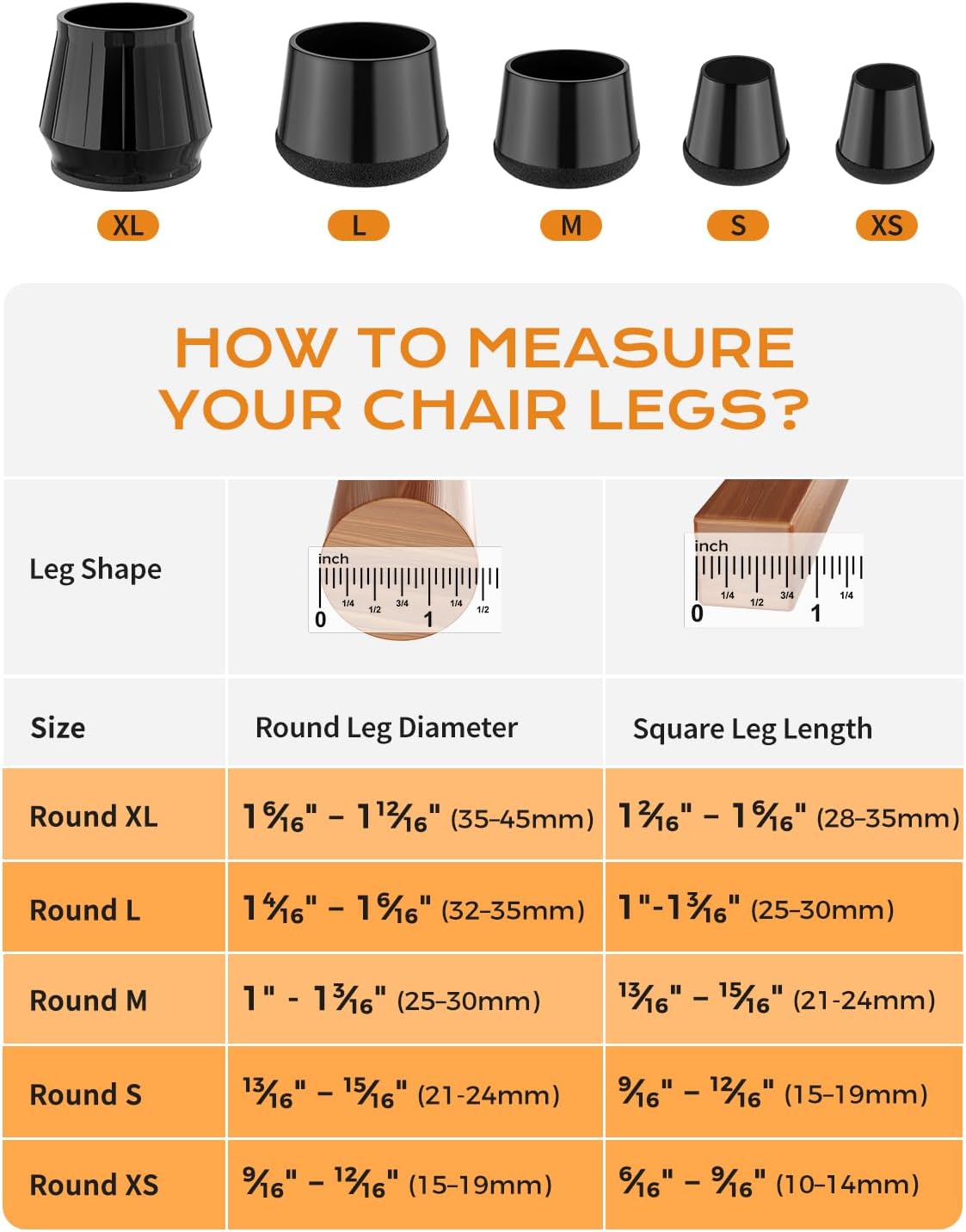 24 PCS Silicone & Felt Chair Leg Floor Protectors for Hardwood Floors - Furniture Pads, Chair Leg Covers/Cups - No Noise & Scratch-Proof - Round XS (Fits 9/16
