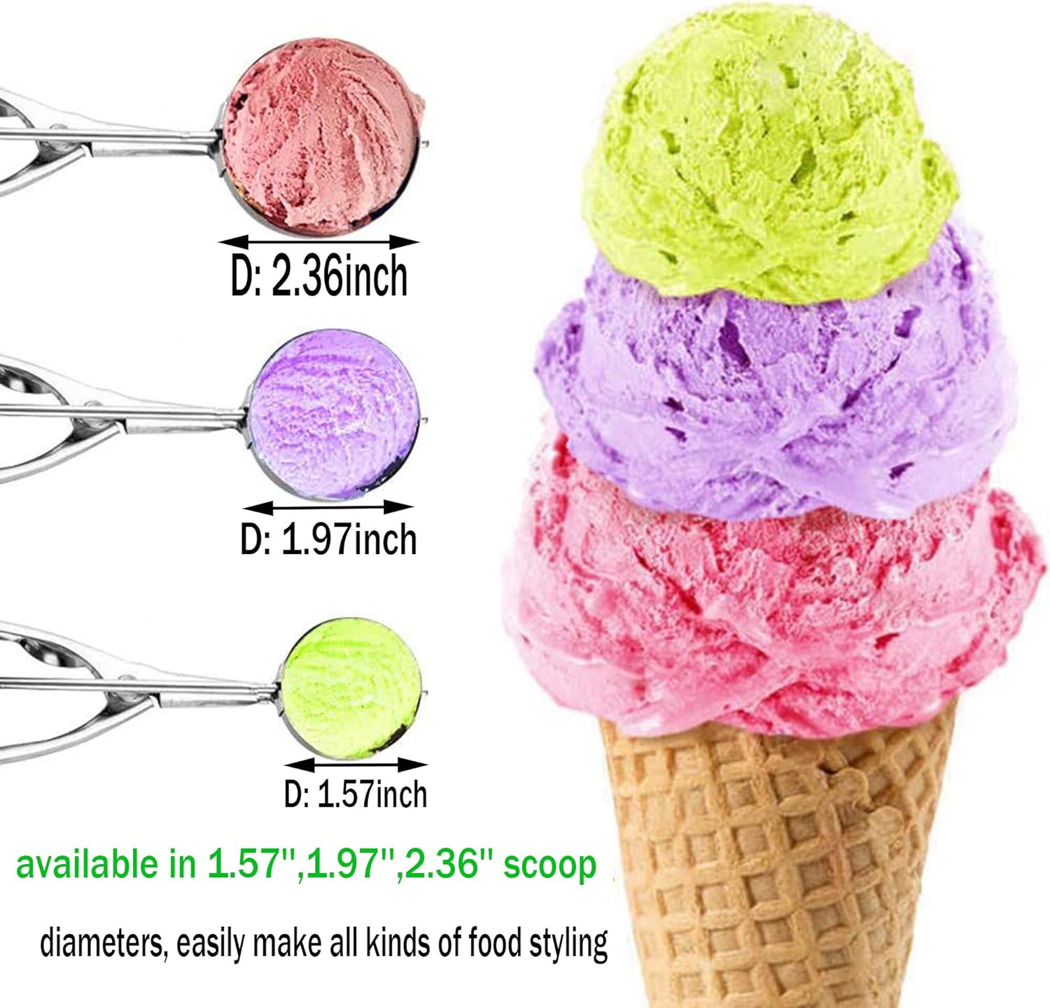 Cookie Scoop Set 3 PCS, with Trigger Large-Medium-Small Size for Kitchen Family Ice Cream Cookie Cupcake Muffin Meatbal Multipurpose tainless Steel Ice Cream Scooper - Image 2