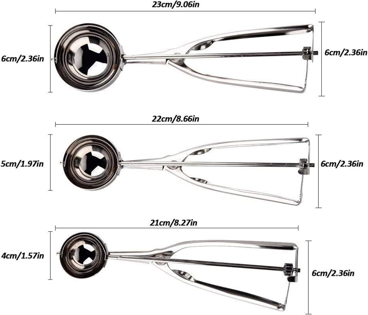 Cookie Scoop Set 3 PCS, with Trigger Large-Medium-Small Size for Kitchen Family Ice Cream Cookie Cupcake Muffin Meatbal Multipurpose tainless Steel Ice Cream Scooper - Image 3