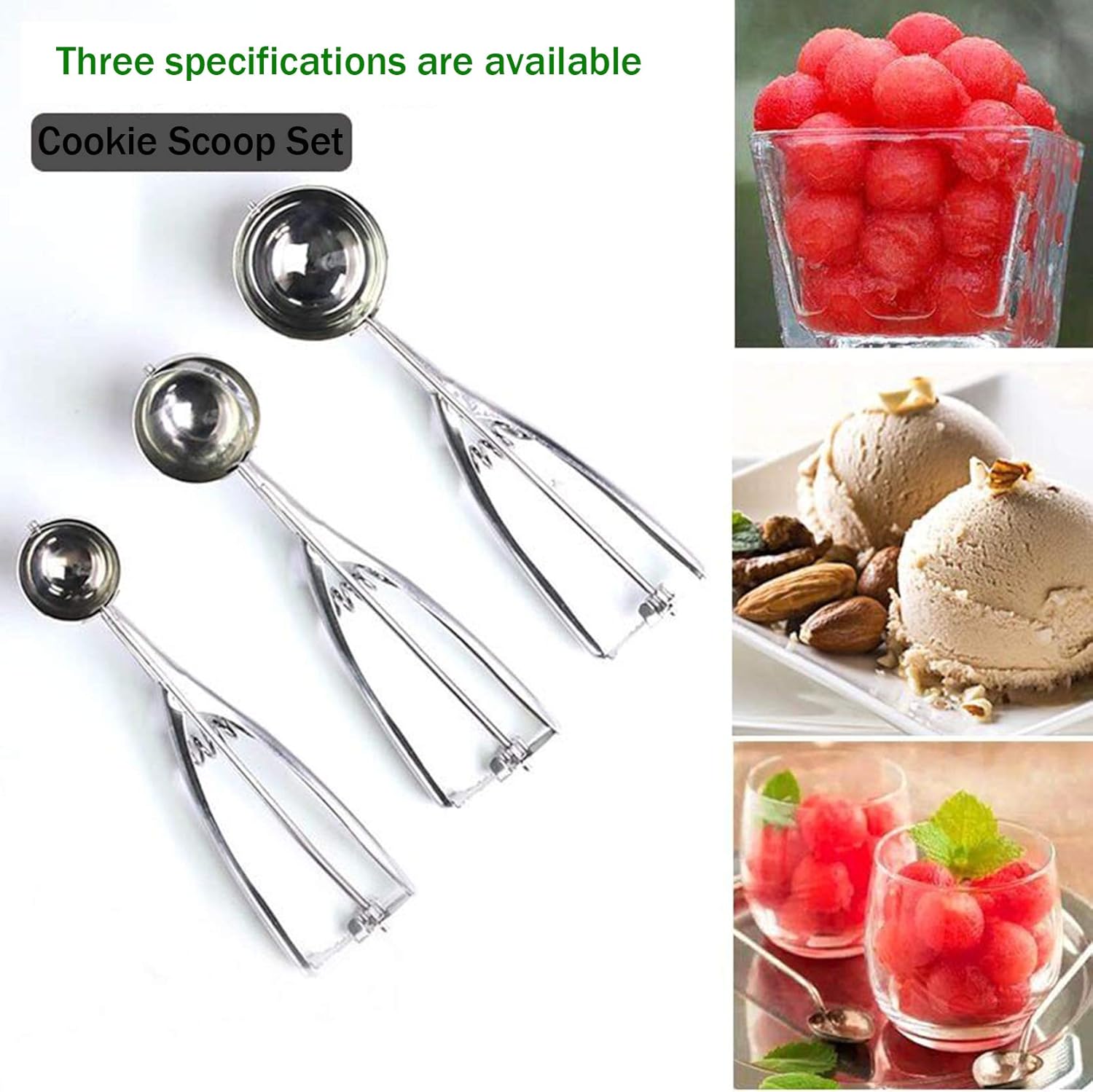Cookie Scoop Set 3 PCS, with Trigger Large-Medium-Small Size for Kitchen Family Ice Cream Cookie Cupcake Muffin Meatbal Multipurpose tainless Steel Ice Cream Scooper - Image 5