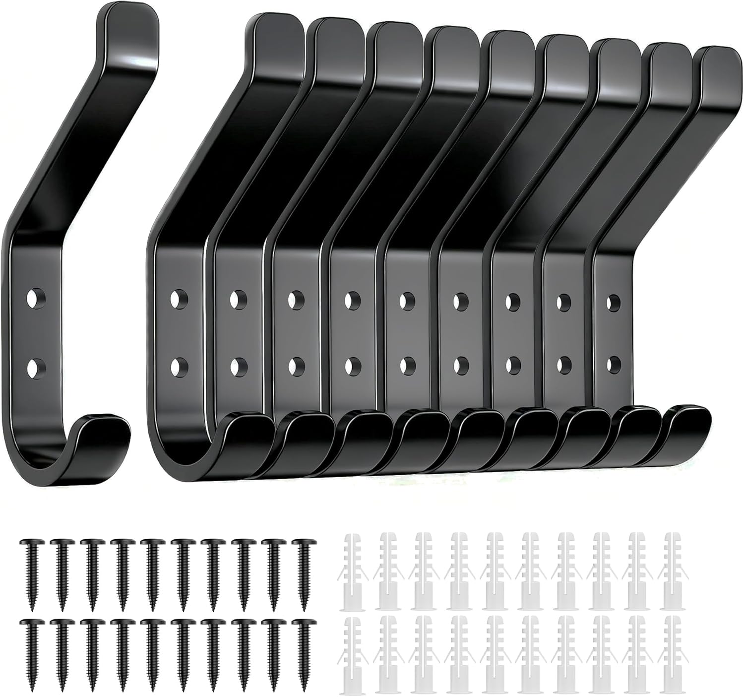 10-Pack Coat Hook for Hanging, 10KG (Max), Stainless Wall Hooks for Towel, Hat, Backpack, Key, Clothes, Wall Mounted Coat Hanger for Closet, Black 10 CM - Image 1