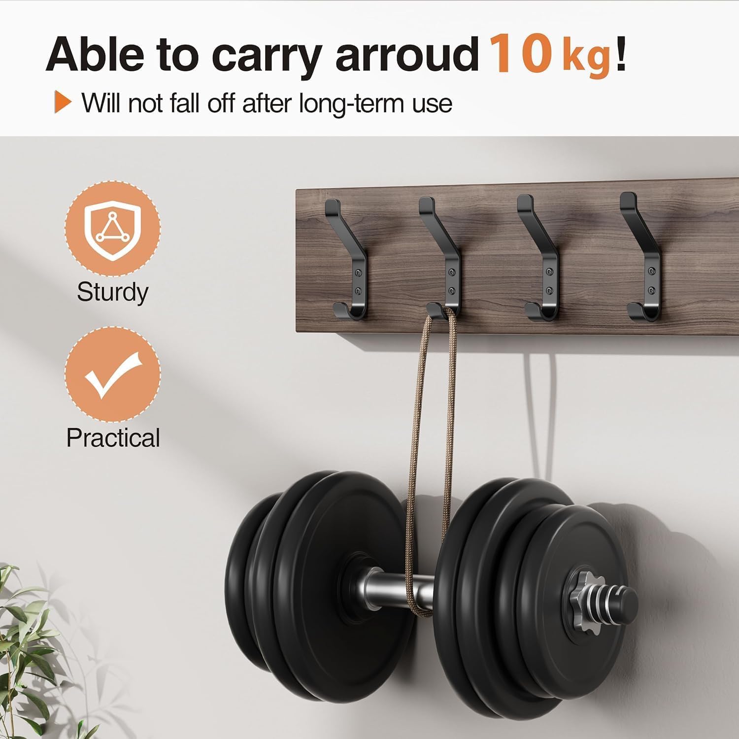 10-Pack Coat Hook for Hanging, 10KG (Max), Stainless Wall Hooks for Towel, Hat, Backpack, Key, Clothes, Wall Mounted Coat Hanger for Closet, Black 10 CM - Image 2