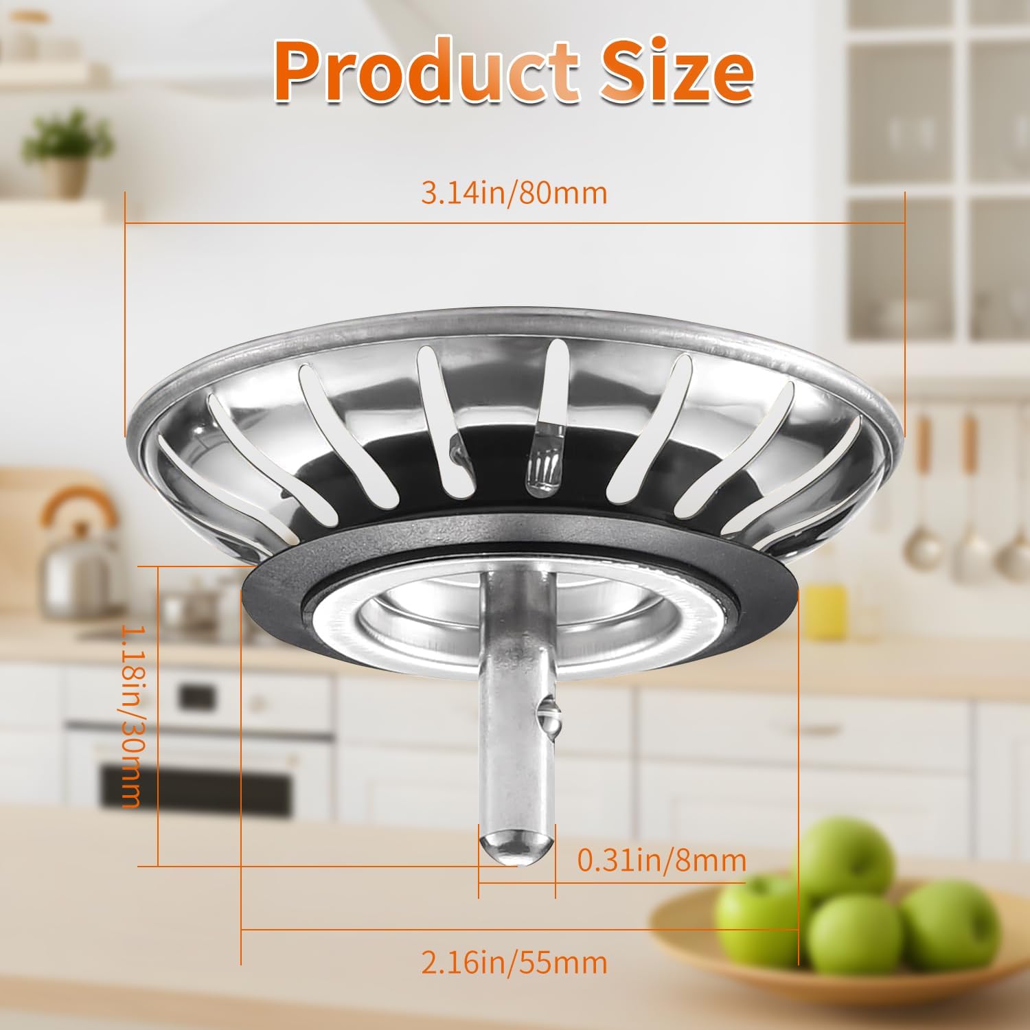 Kitchen Sink Strainer - 2Pack Sink Drain Stopper, 80mm(3.15in) Stainless Steel Kitchen Sink Accessories Plug with Anti-Clogging Basket, Bouchon Evier Cuisine - Image 2